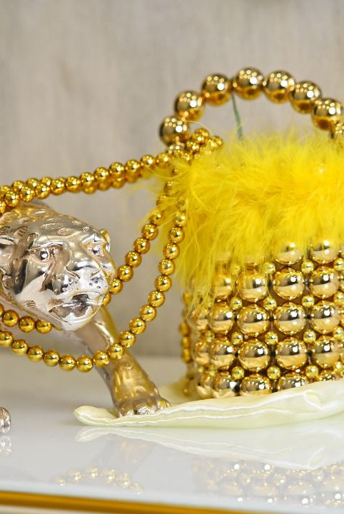 BEADED FAUX FEATHER BUCKET BAG - RajsiPoshak