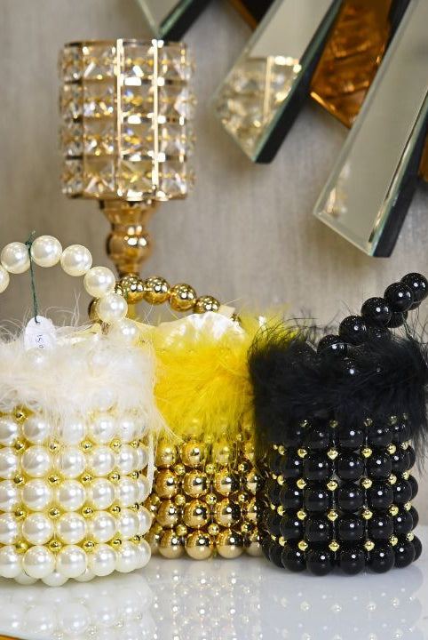 BEADED FAUX FEATHER BUCKET BAG - RajsiPoshak