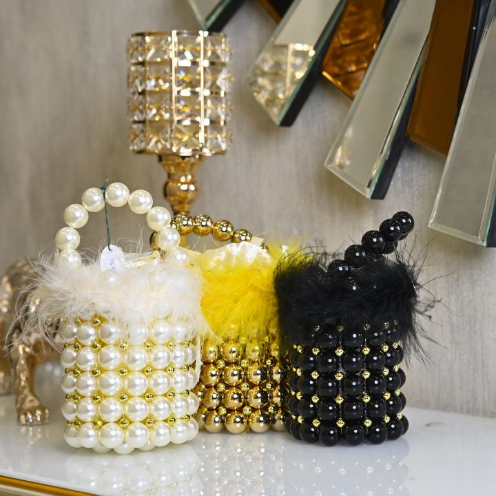 BEADED FAUX FEATHER BUCKET BAG - RajsiPoshak