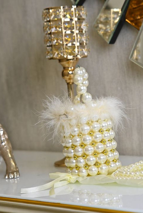 BEADED FAUX FEATHER BUCKET BAG - RajsiPoshak