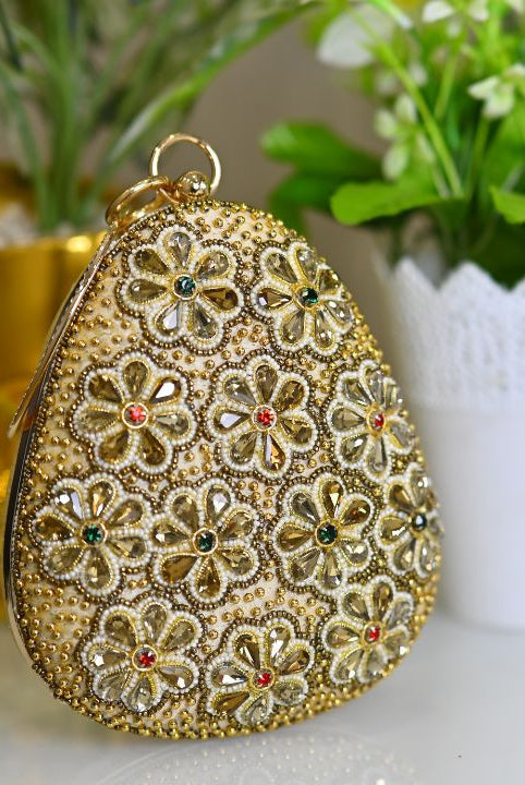 Almond Clutch with Bangle Styled Handle - RajsiPoshak