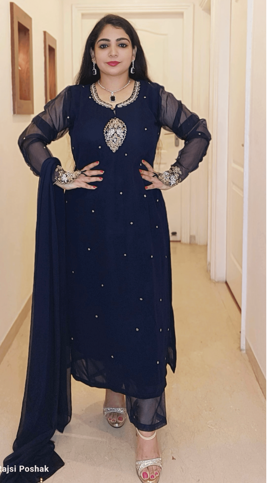 DARK BLUE DESIGNER PARTYWEAR SUIT - RajsiPoshak