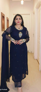 DARK BLUE DESIGNER PARTYWEAR SUIT - RajsiPoshak