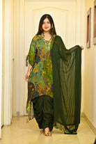 BOTTLE GREEN CHINON SUIT WITH DHOTI PANTS - RajsiPoshak