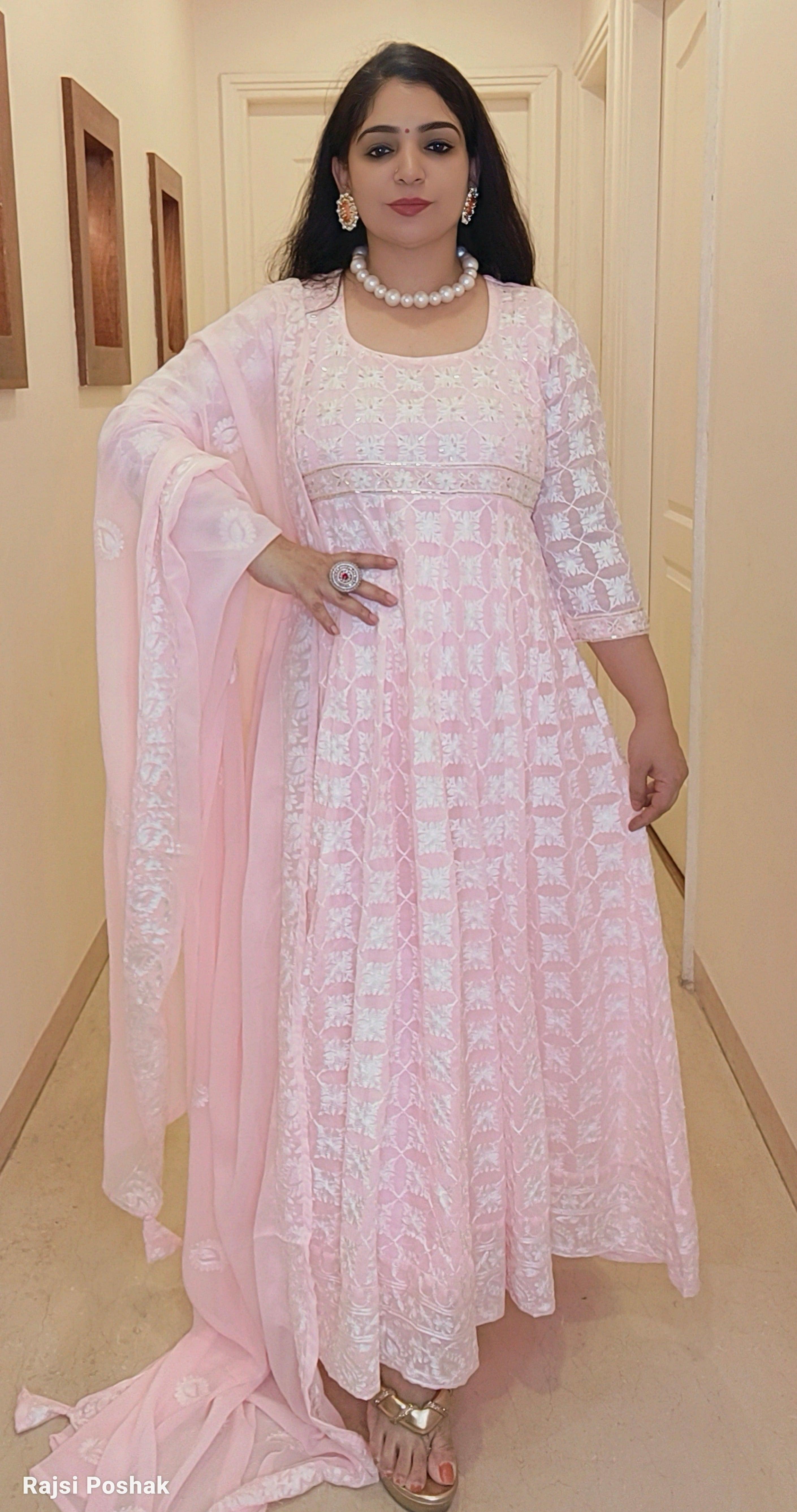PINK COTTON ANARKALI SUIT - RajsiPoshak