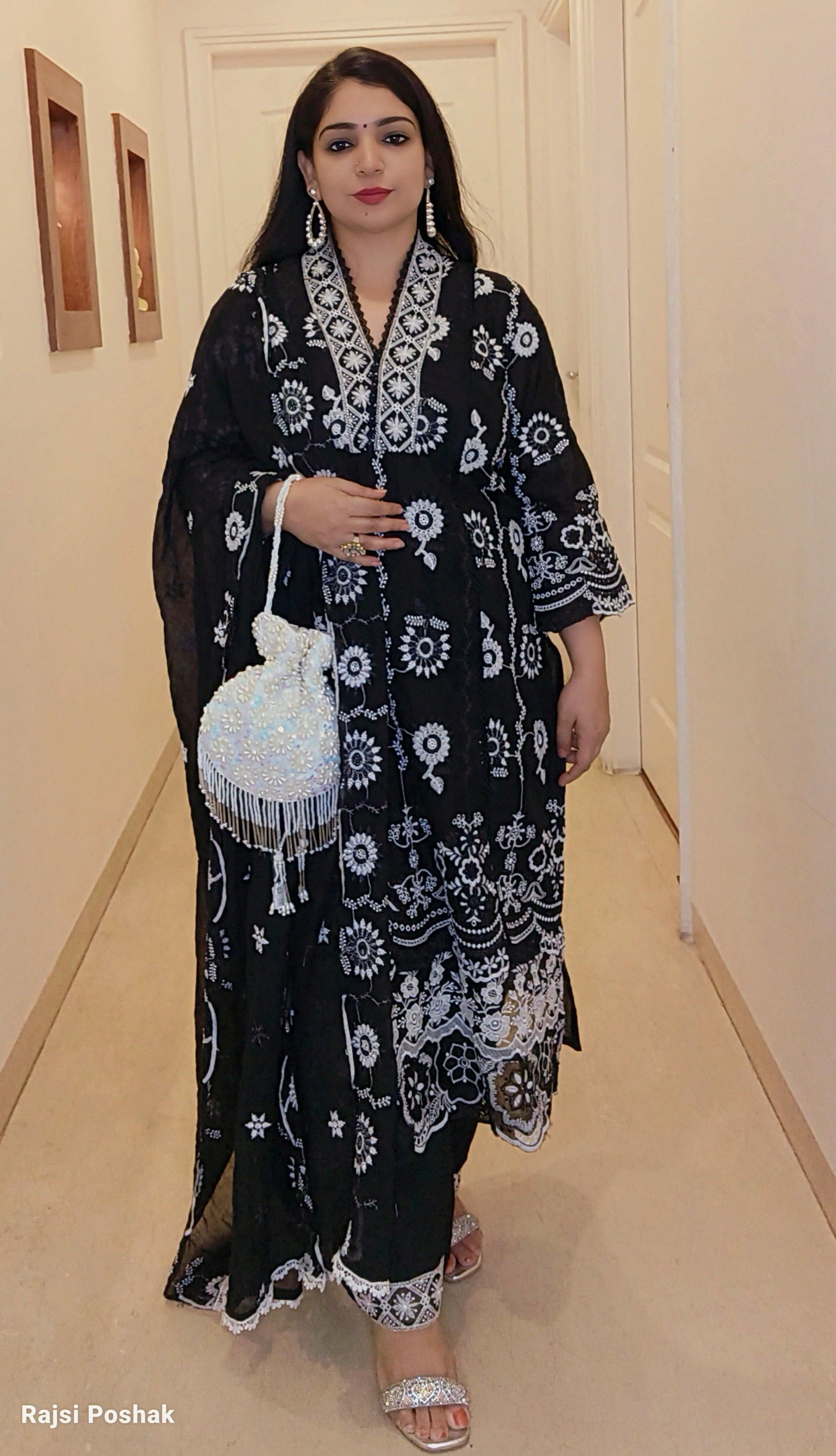 BLACK EMBROIDERED COTTON SUIT - RajsiPoshak