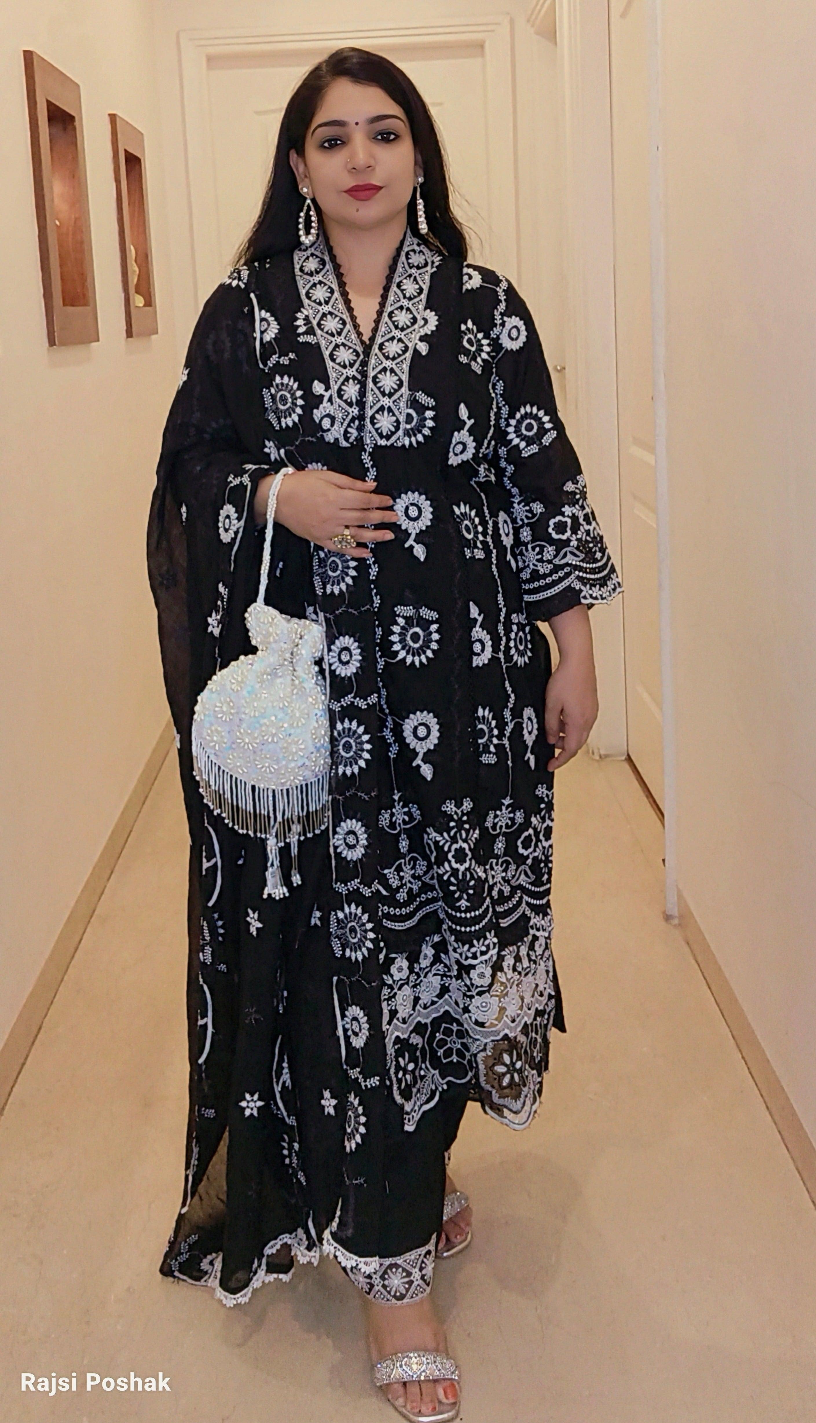 BLACK EMBROIDERED COTTON SUIT - RajsiPoshak