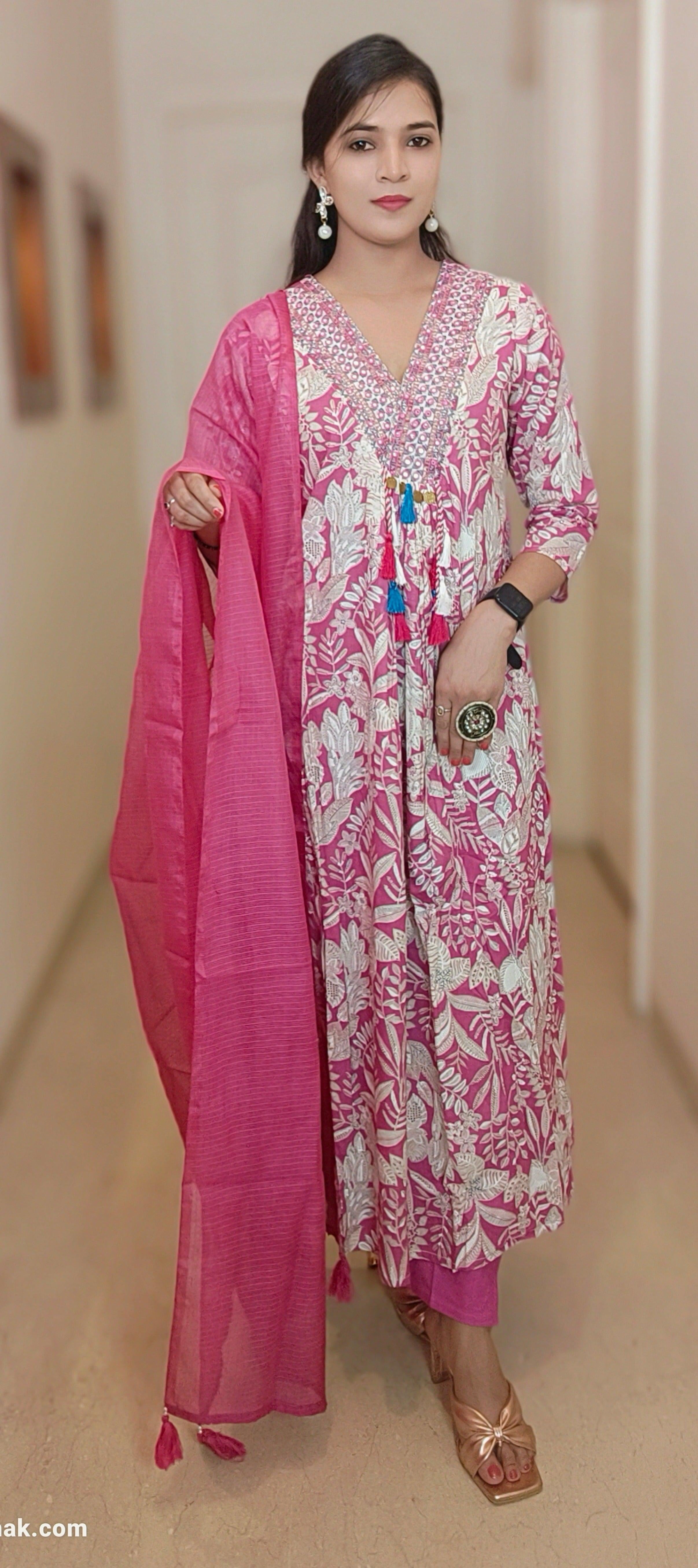 PINK & WHITE Cotton ALINE SUIT - RajsiPoshak