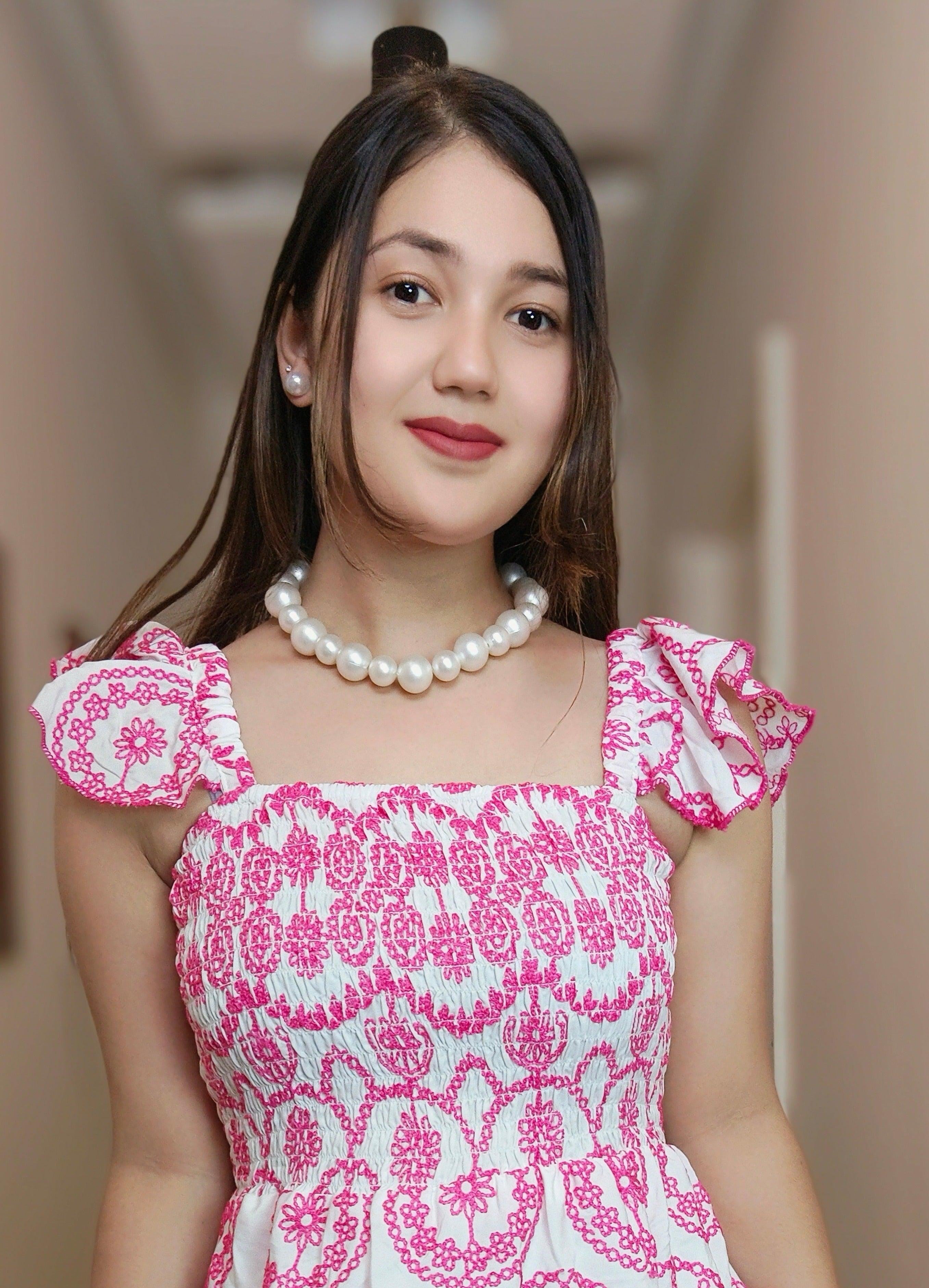 PINK & WHITE COTTON LONG DRESS - RajsiPoshak