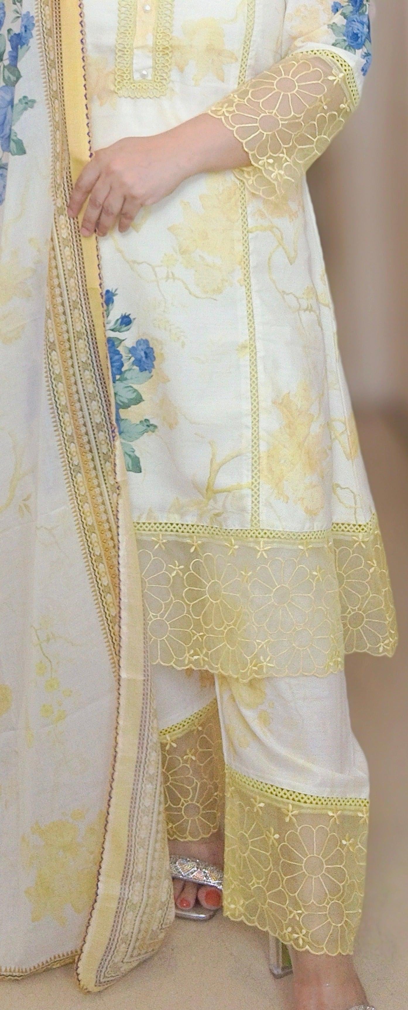 YELLOW COTTON FLORAL PRINT PAKISTANI SUIT C 12061 - RajsiPoshak