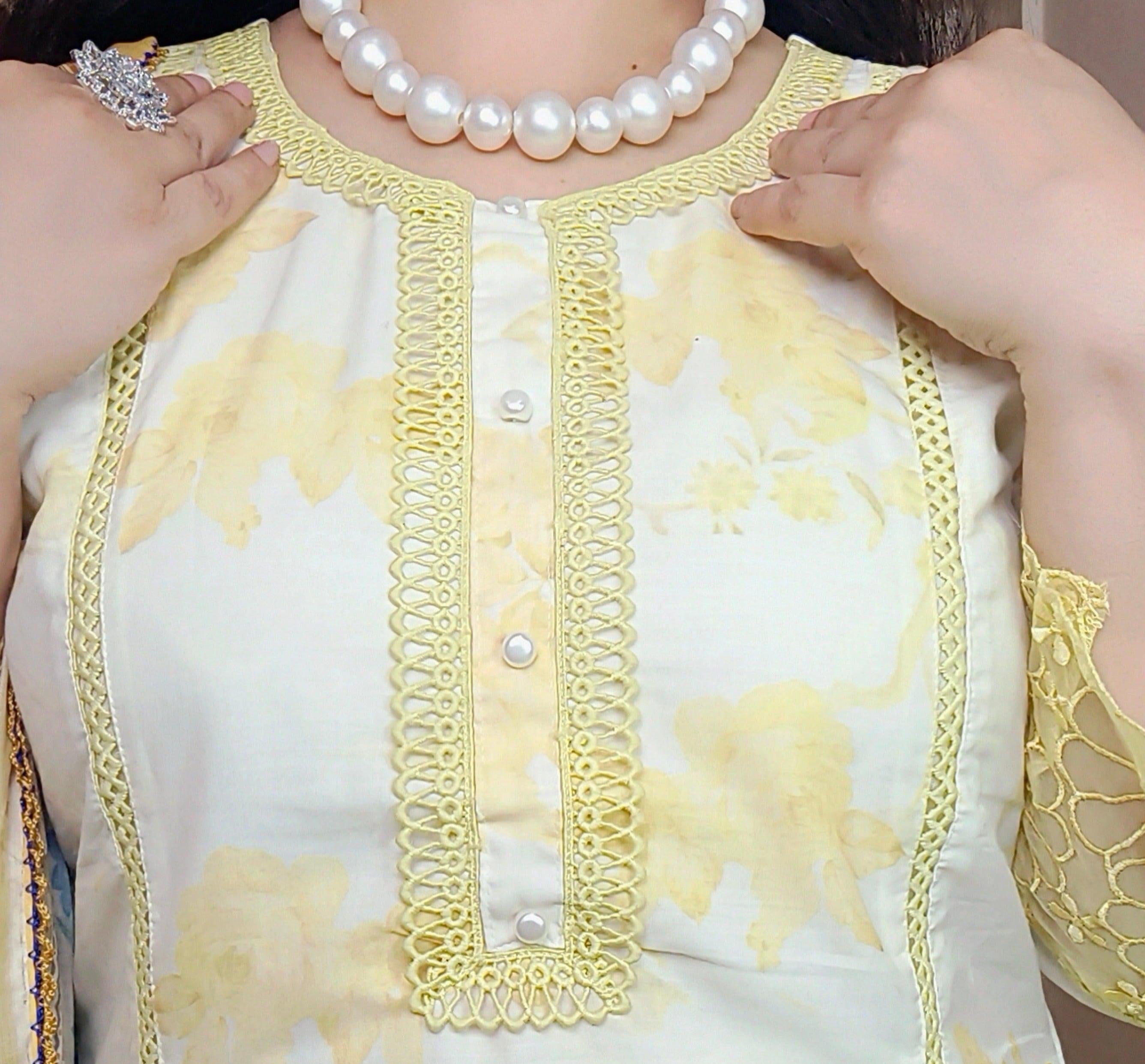 YELLOW COTTON FLORAL PRINT PAKISTANI SUIT C 12061 - RajsiPoshak