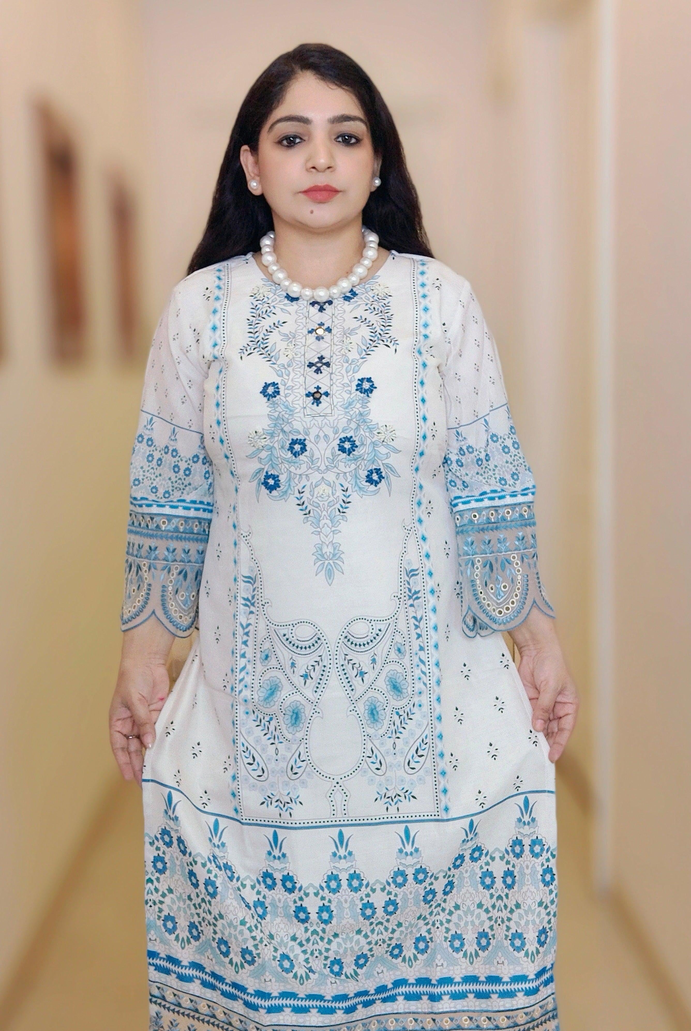 WHITE DIGITAL PRINTED MUSLIN SUIT M12063 - RajsiPoshak