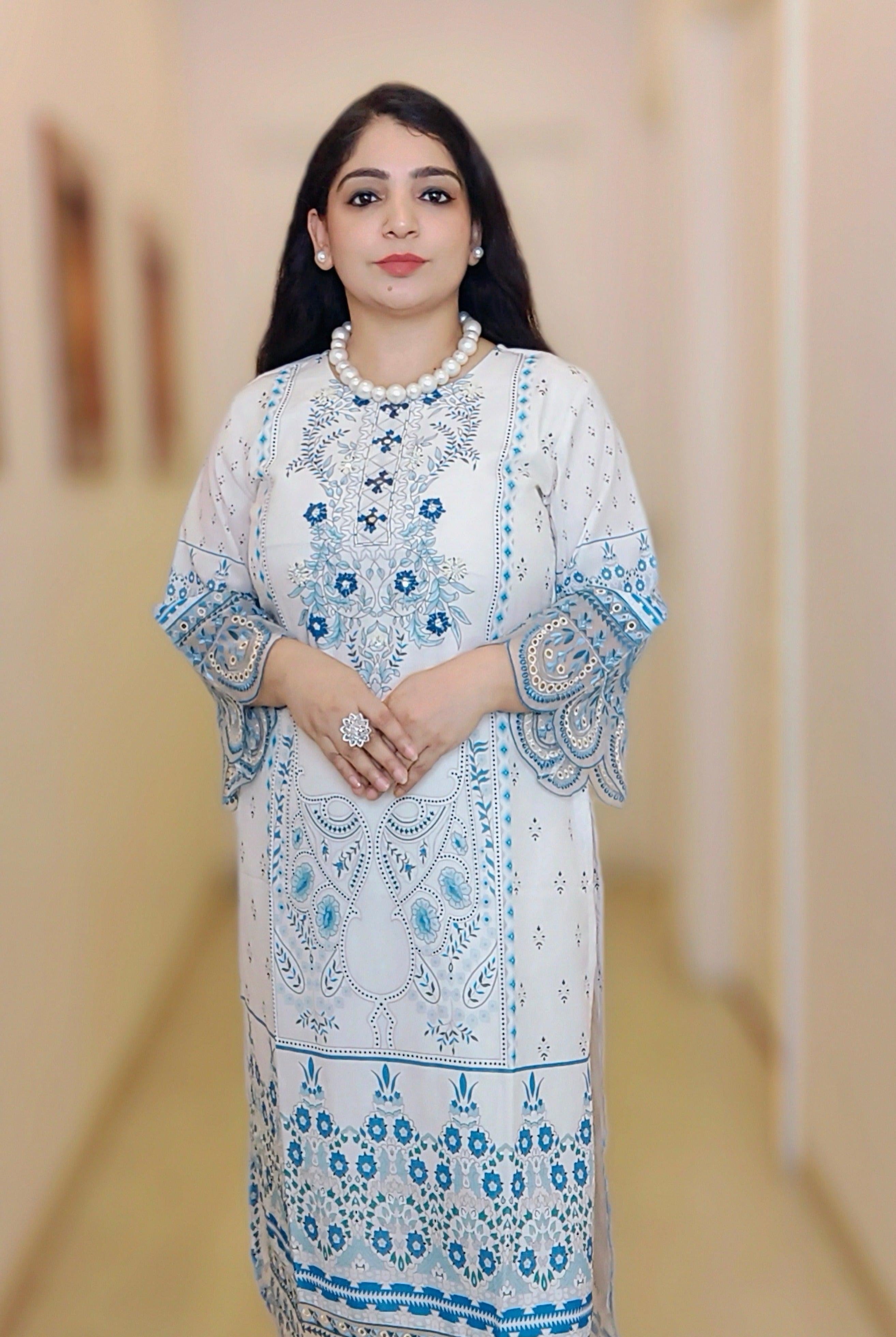 WHITE DIGITAL PRINTED MUSLIN SUIT M12063 - RajsiPoshak