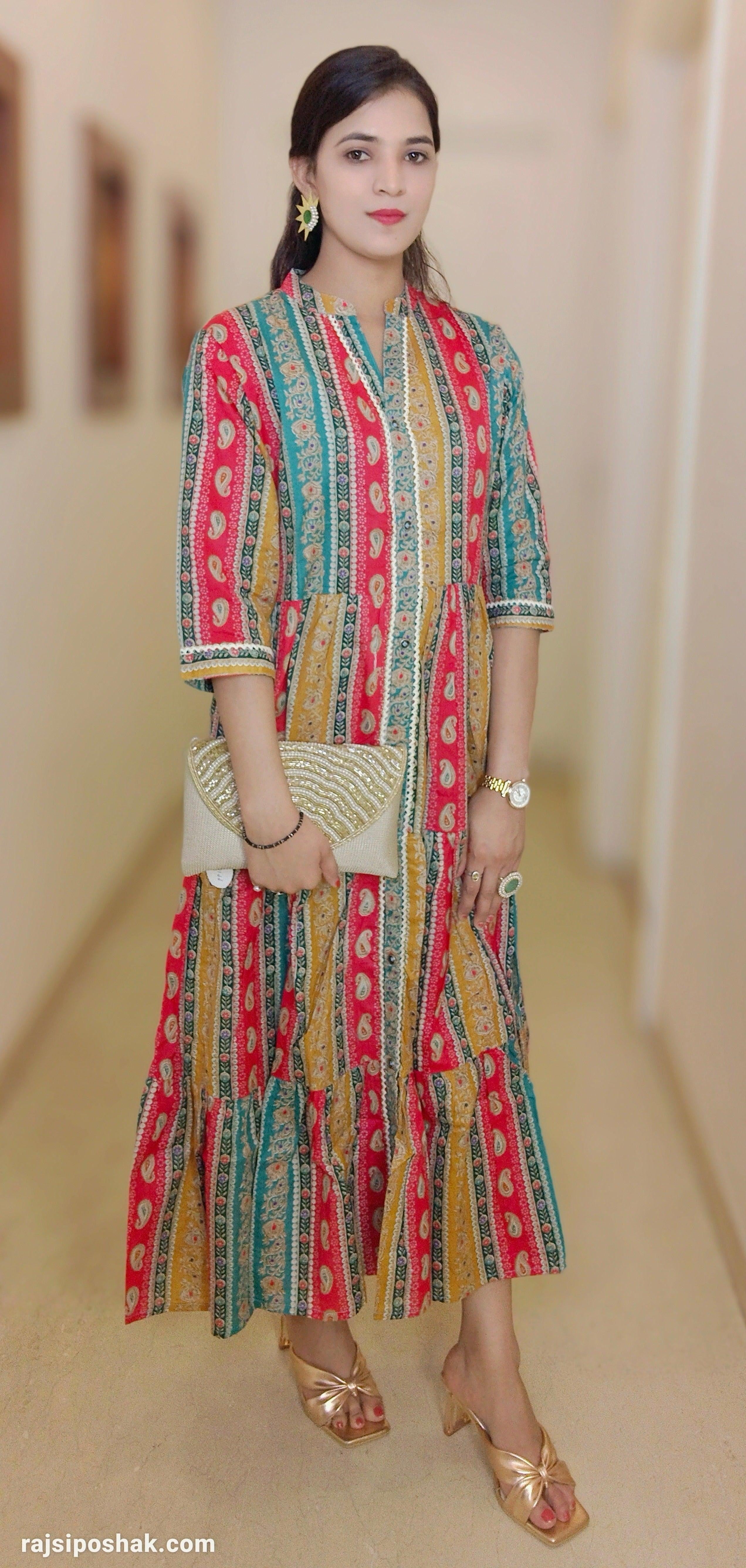 MULTI COLOR MUSLIN DRESS - RajsiPoshak