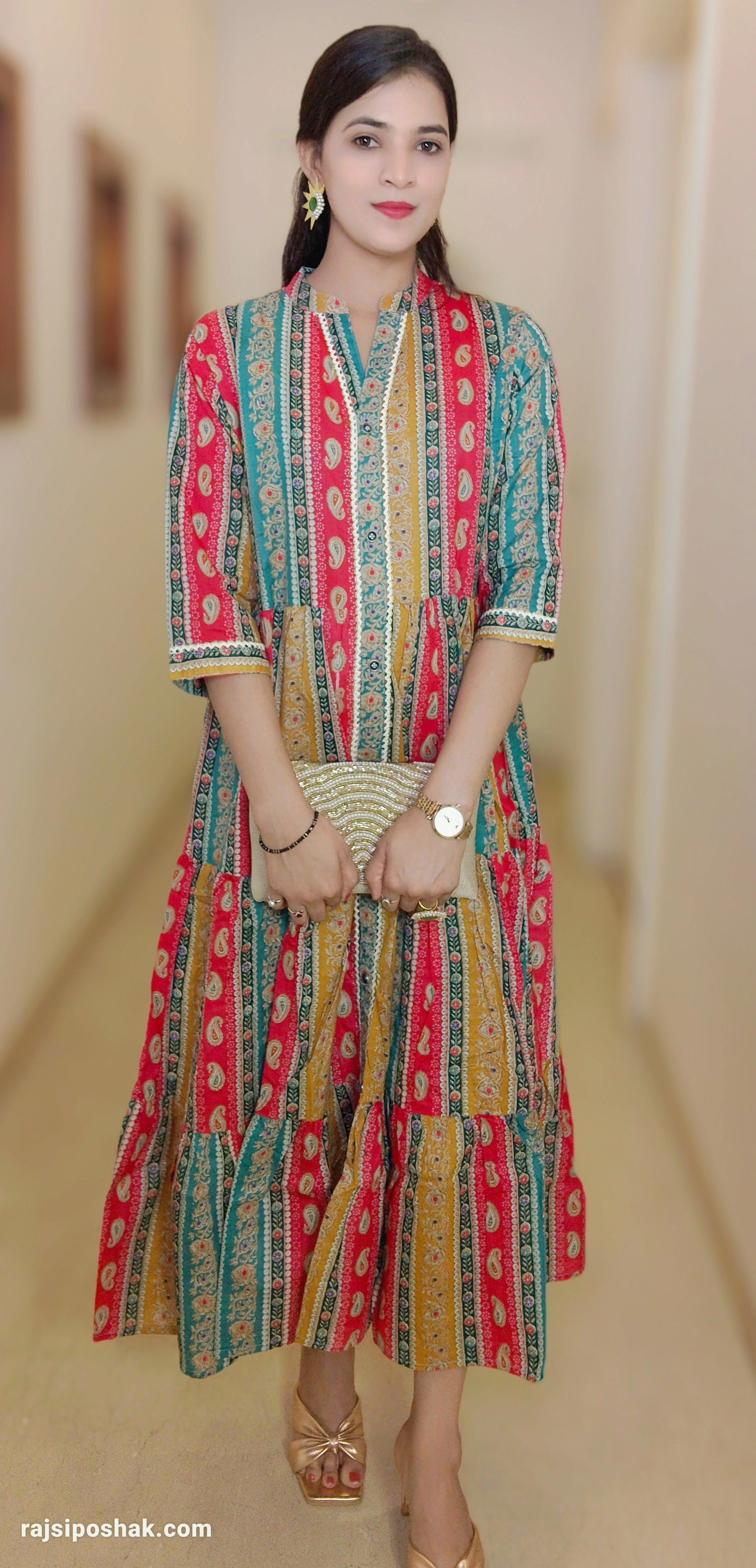 MULTI COLOR MUSLIN DRESS - RajsiPoshak