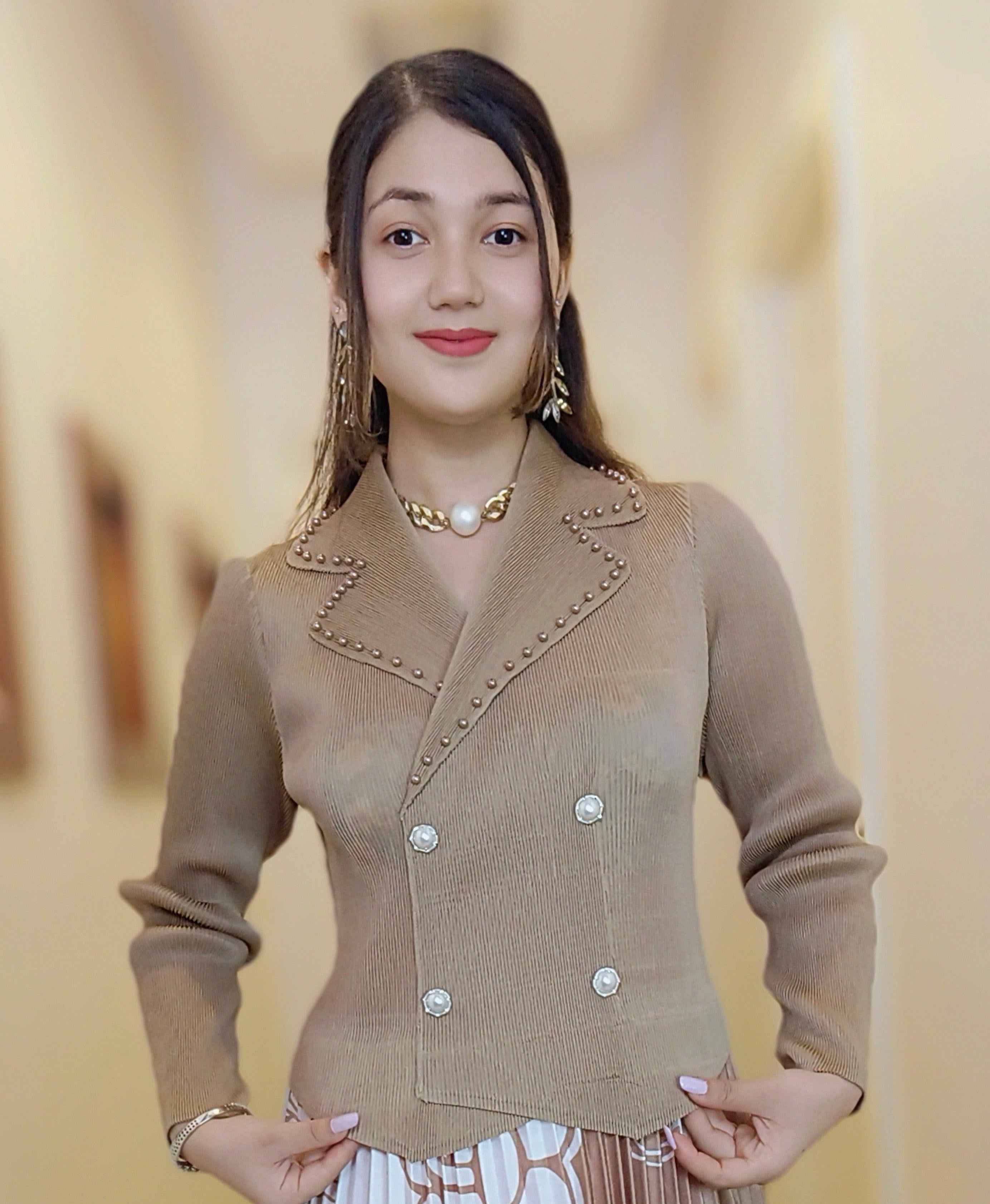 BROWN/WHITE IMPORTED FABRIC FRILL DRESS - RajsiPoshak