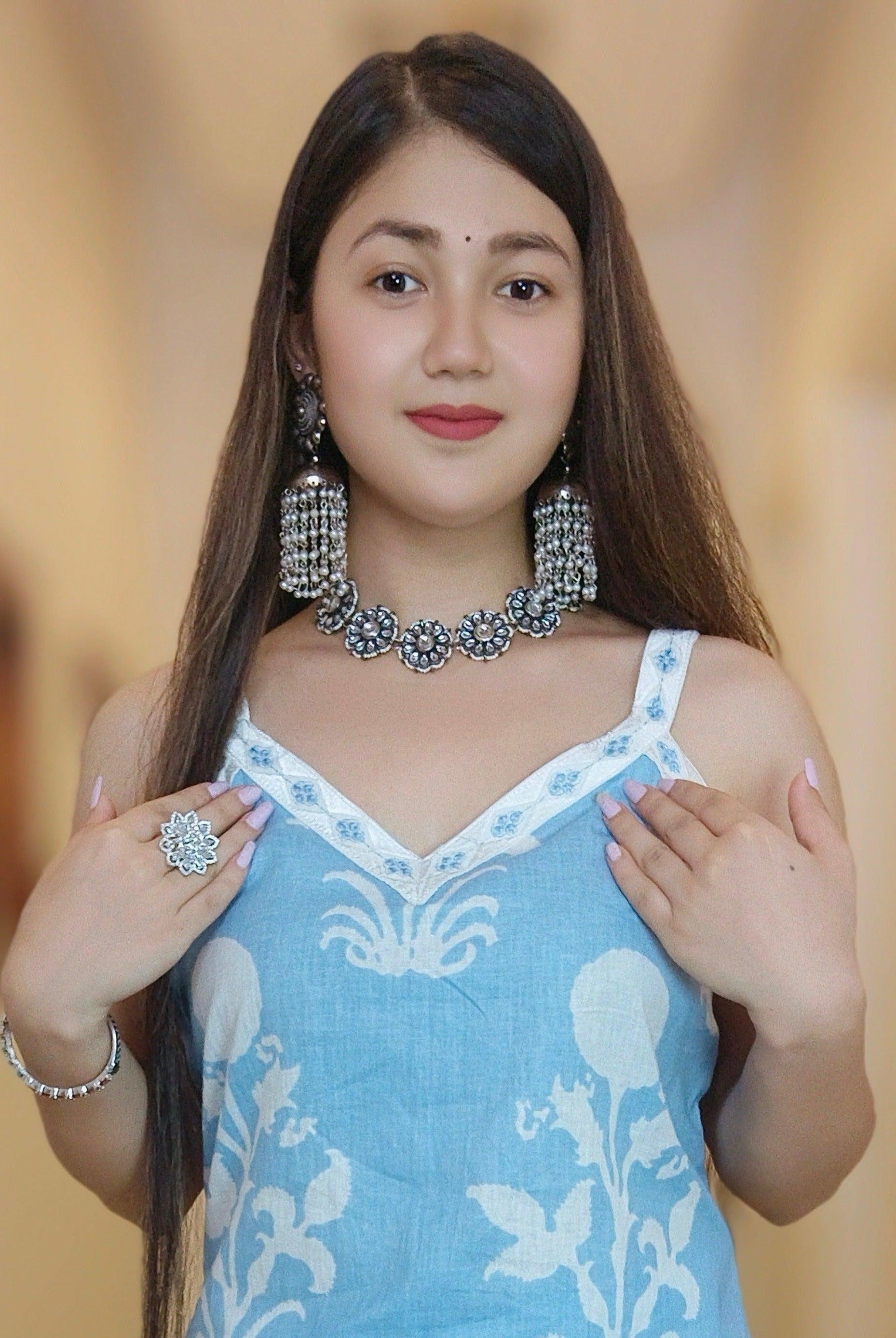 SKY BLUE & PURPLE PURE COTTON DESIGNER SUIT - RajsiPoshak