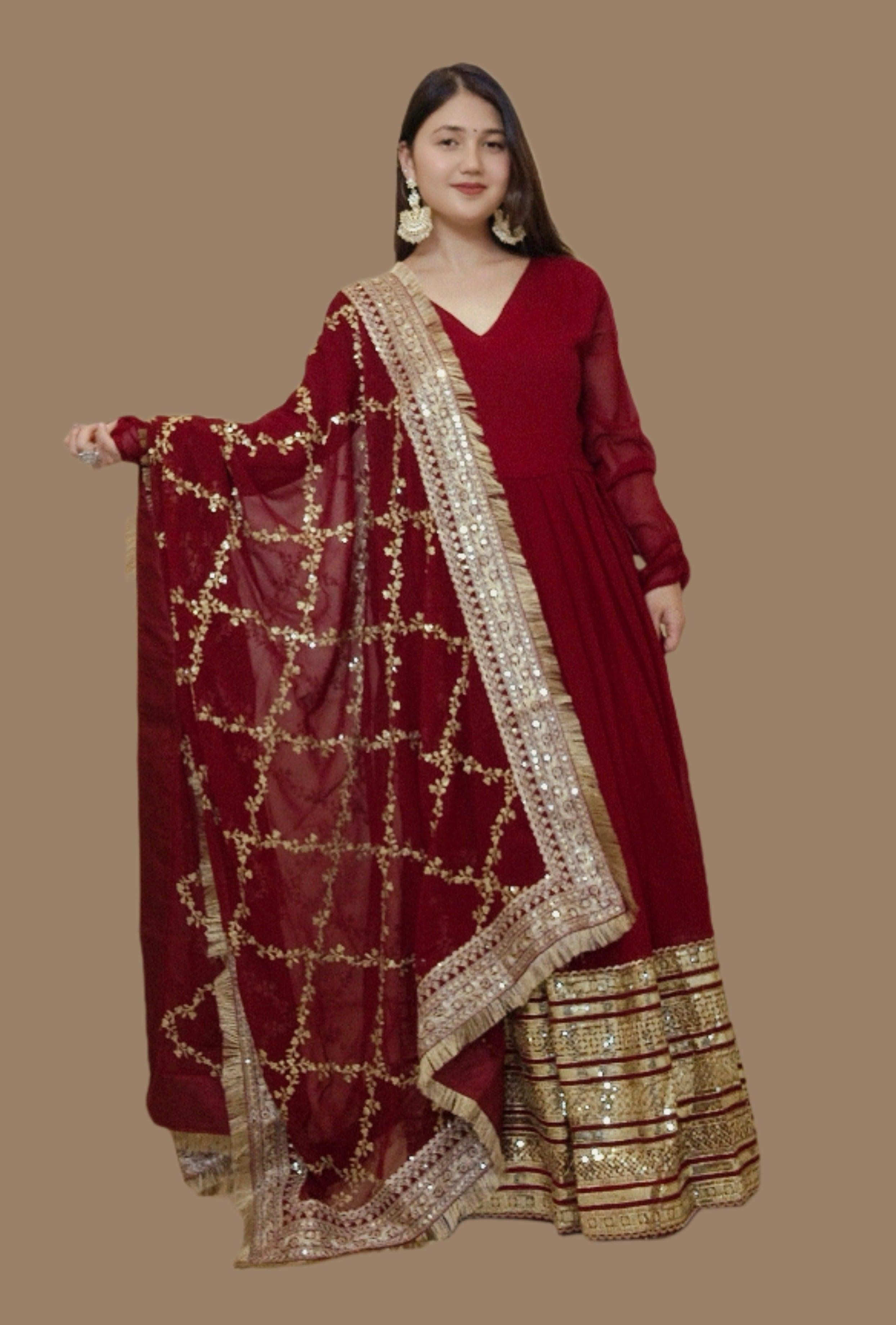 MAROON GEORGETTE HEAVY ANARKALI - RajsiPoshak
