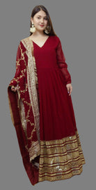 MAROON GEORGETTE HEAVY ANARKALI - RajsiPoshak