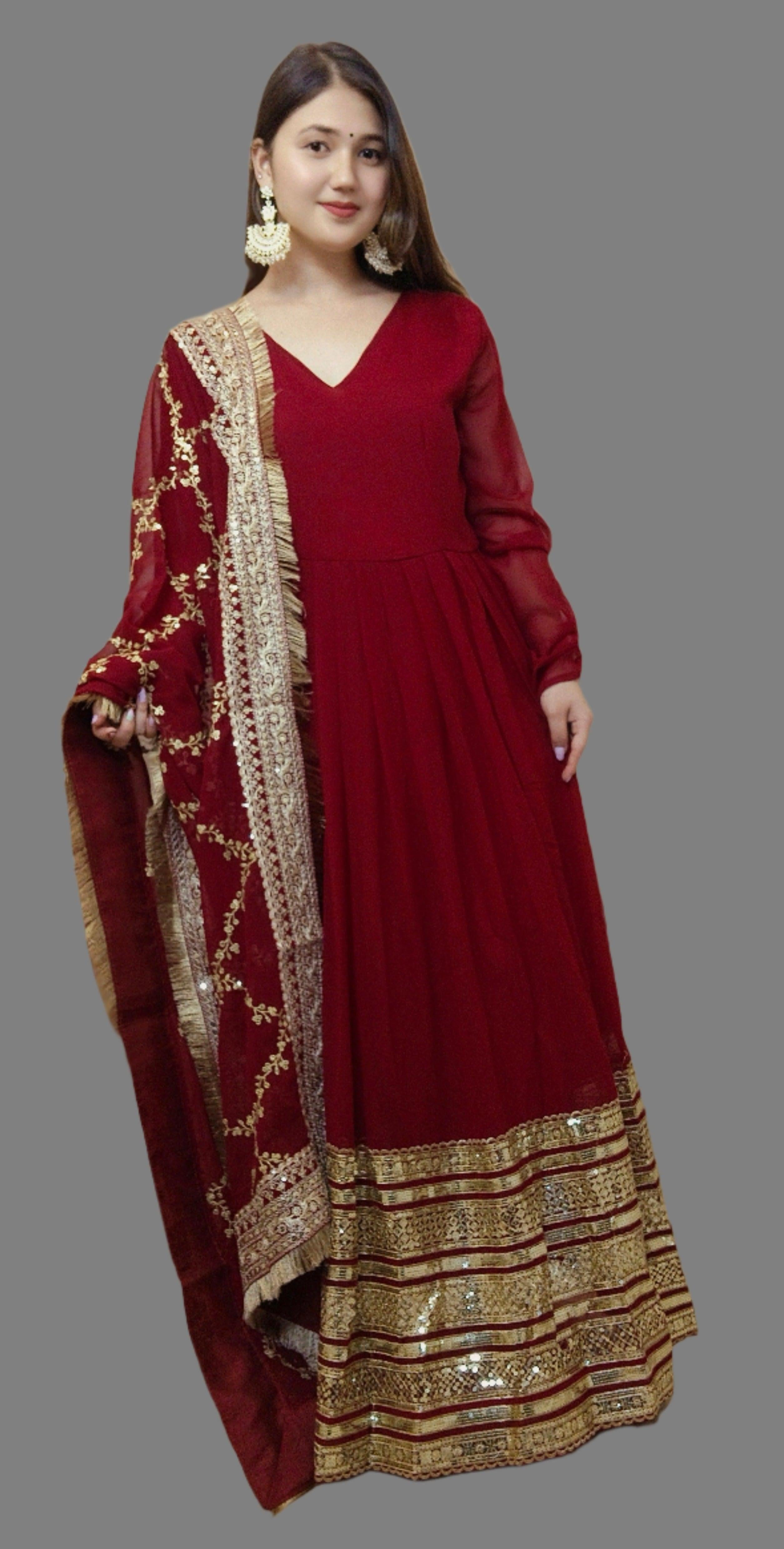 MAROON GEORGETTE HEAVY ANARKALI - RajsiPoshak