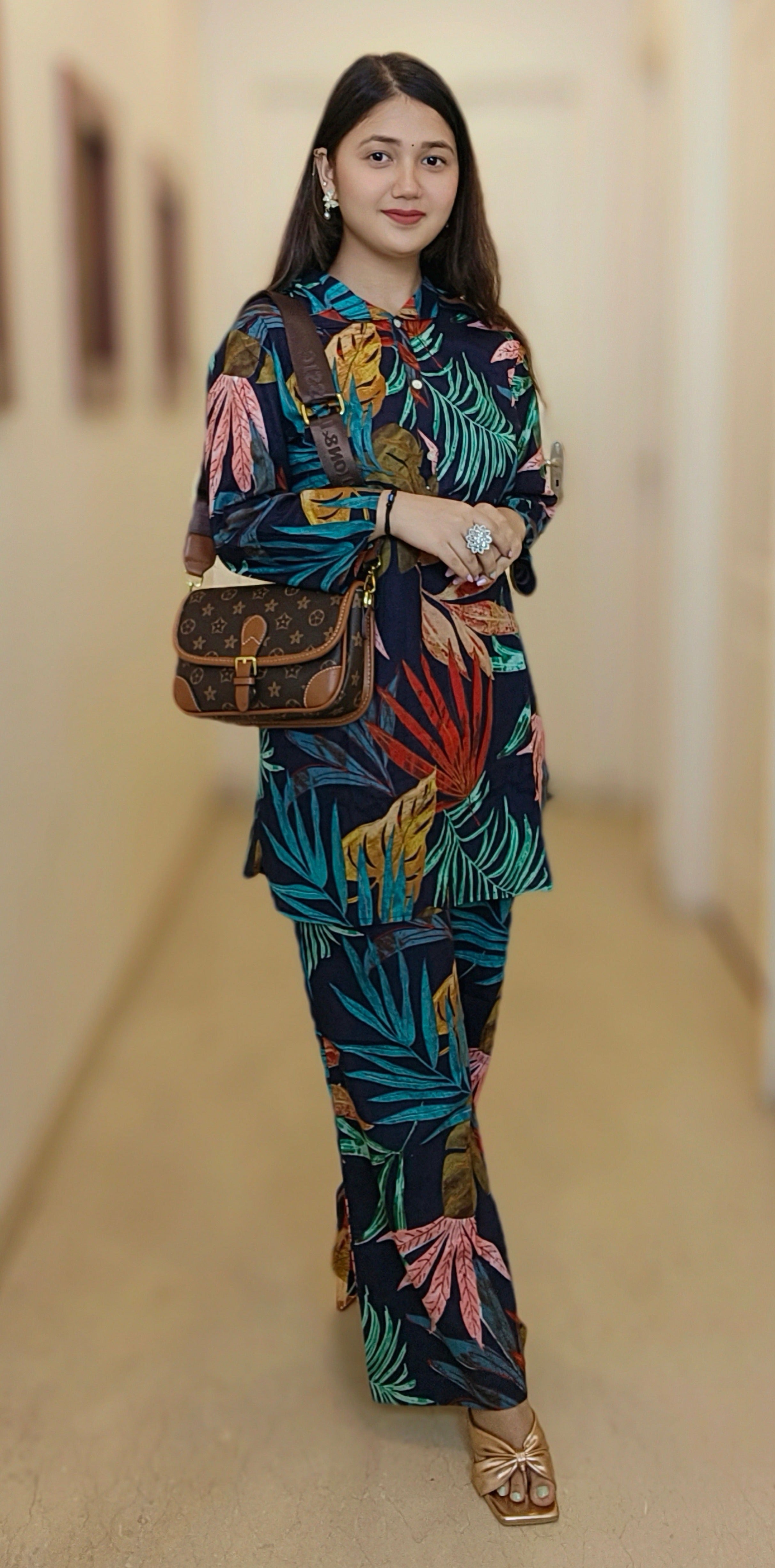 YELLOW & BLUE COTTON FLORAL COORD SET - RajsiPoshak