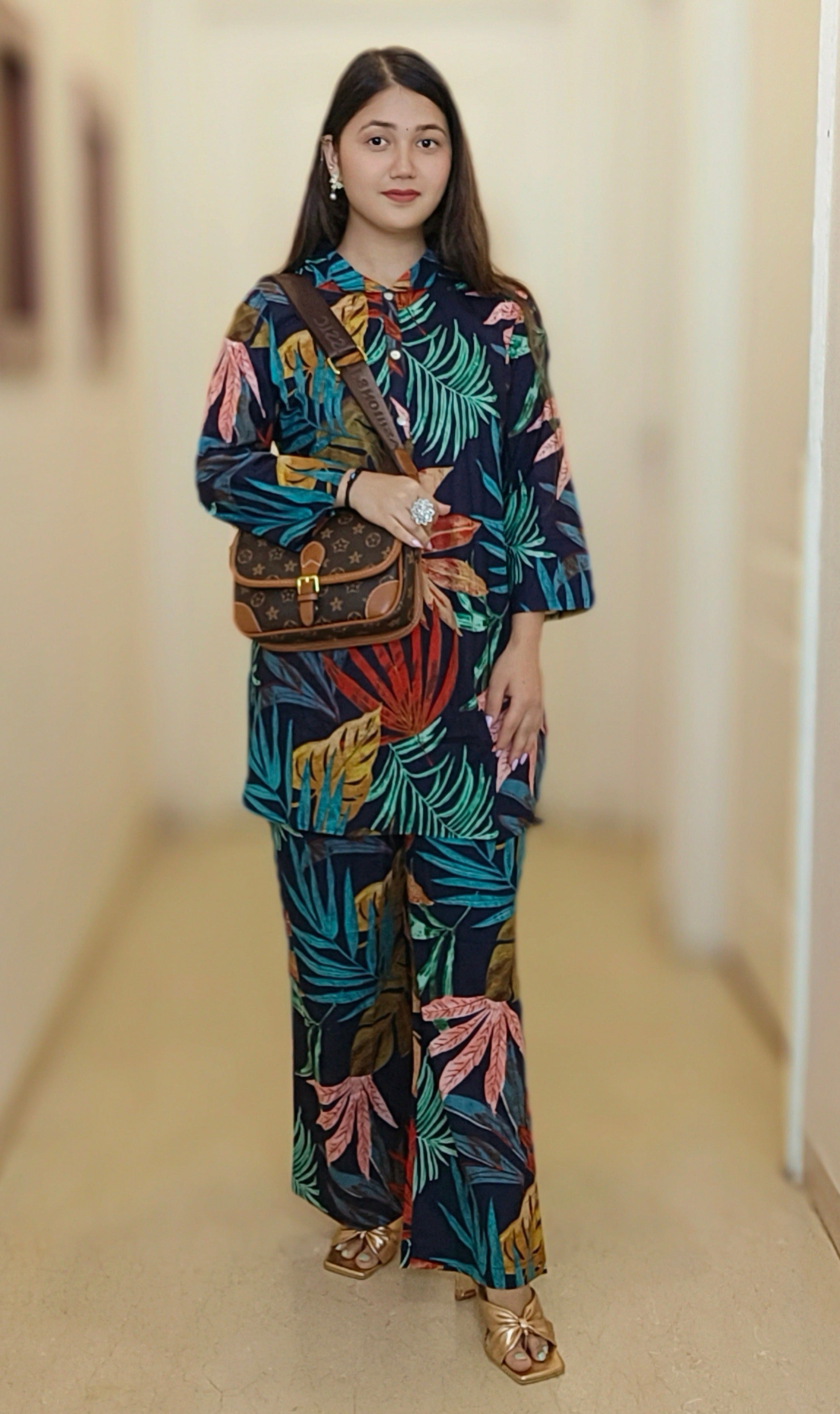 YELLOW & BLUE COTTON FLORAL COORD SET - RajsiPoshak