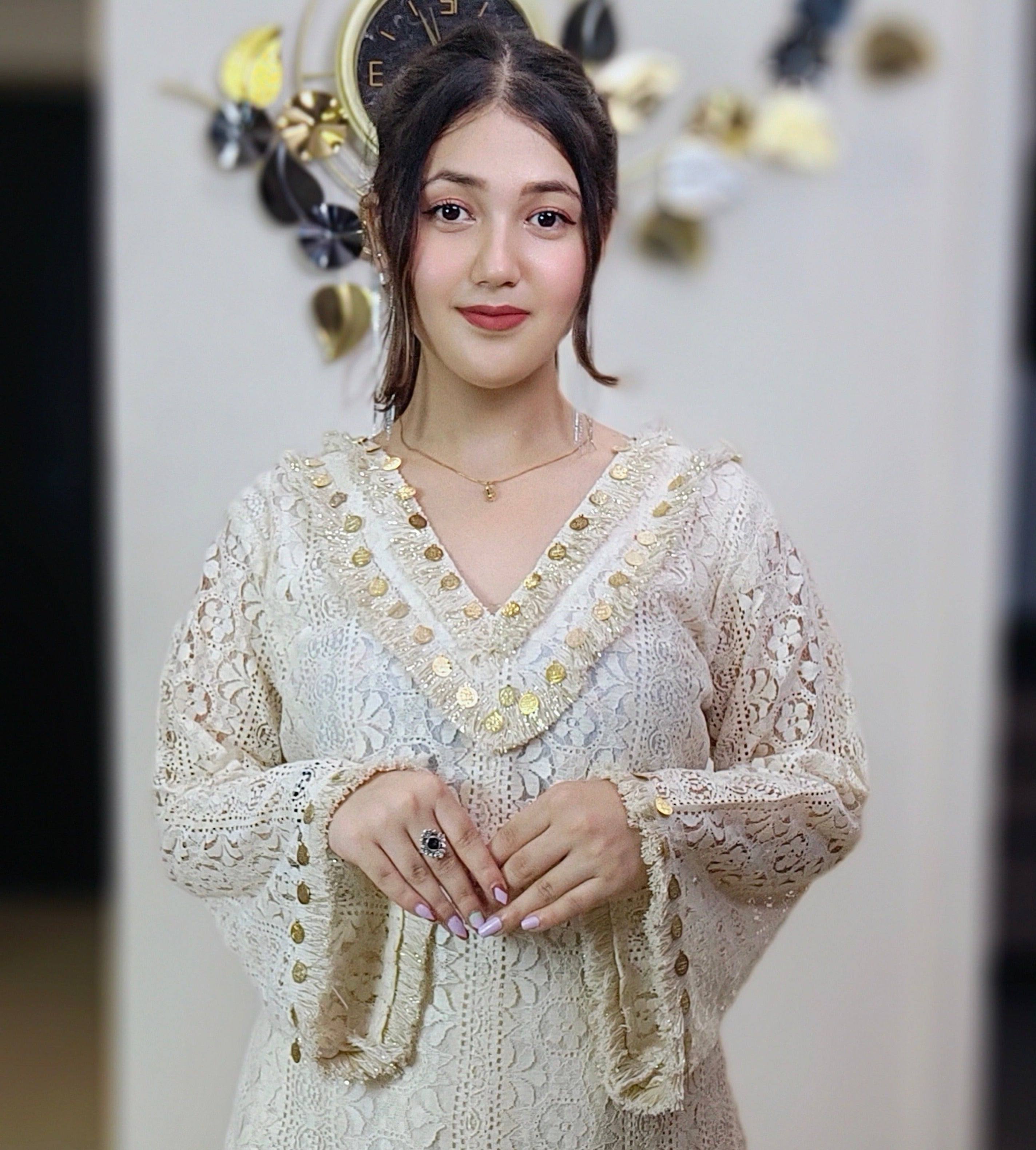 OFF WHITE SCHIFLI COTTON COORD SET - RajsiPoshak