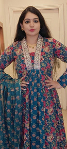 PEACOCK BLUE A-LINE COTTON SUIT - RajsiPoshak