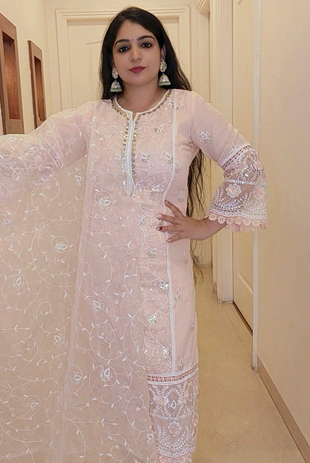 PEACH EMBROIDERED COTTON STRAIGHT SUIT - RajsiPoshak