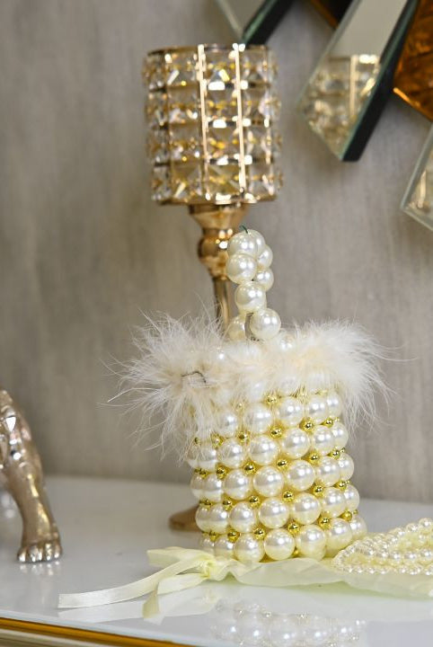 BEADED FAUX FEATHER BUCKET BAG - RajsiPoshak