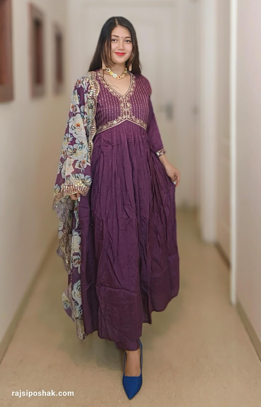 PURPLE ALIA CUT SILK SUIT - RajsiPoshak