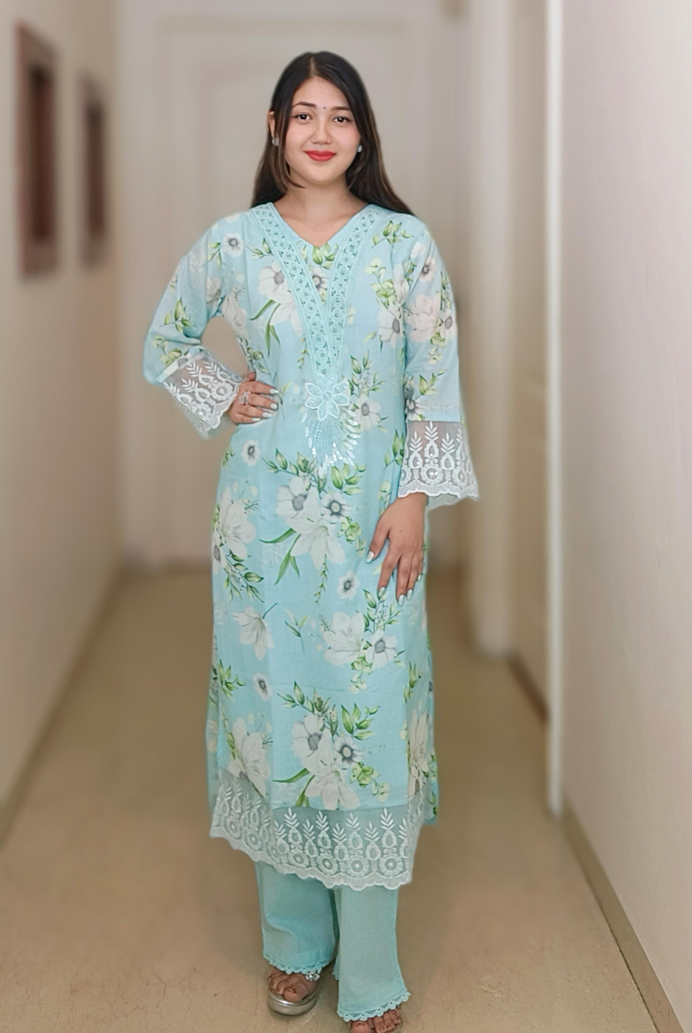 SKYBLUE DESIGNER COTTON SUIT - RajsiPoshak