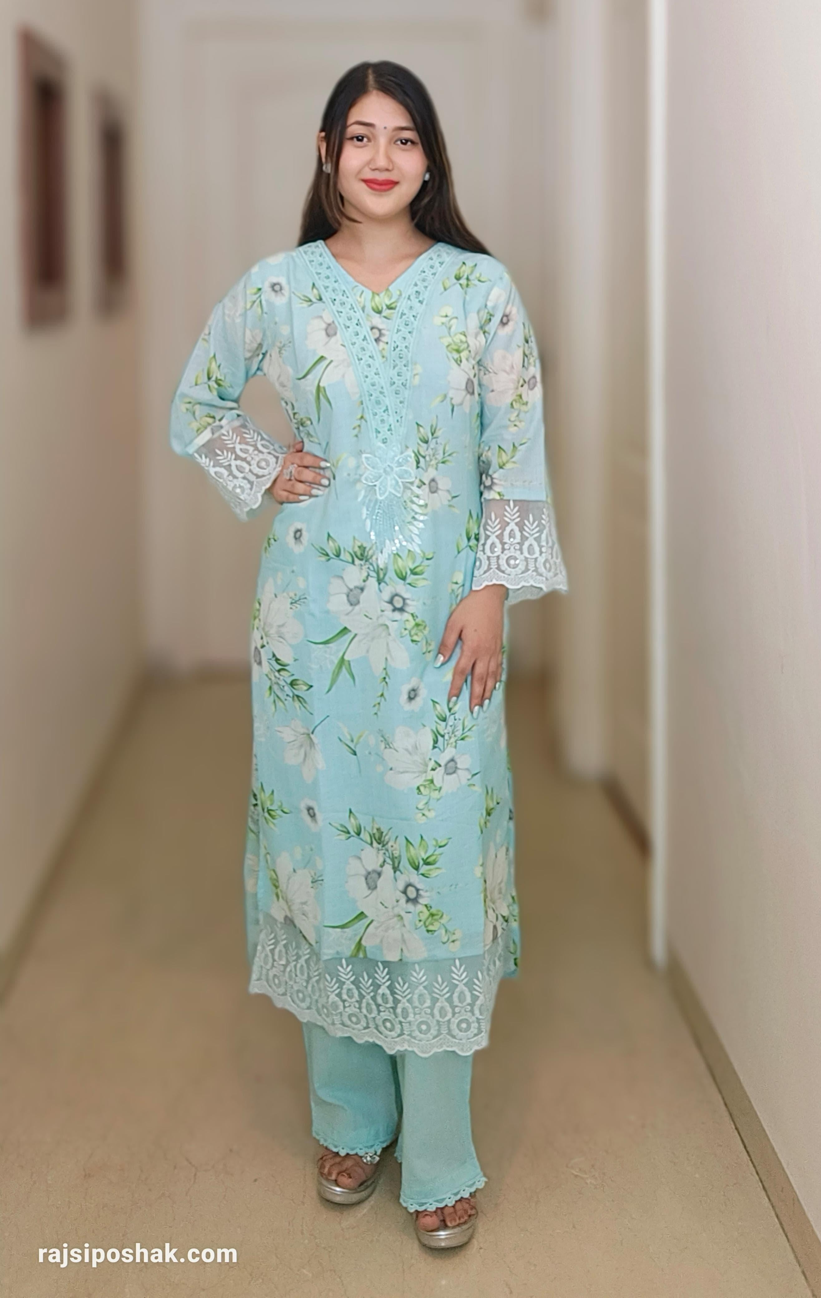 SKYBLUE DESIGNER COTTON SUIT - RajsiPoshak