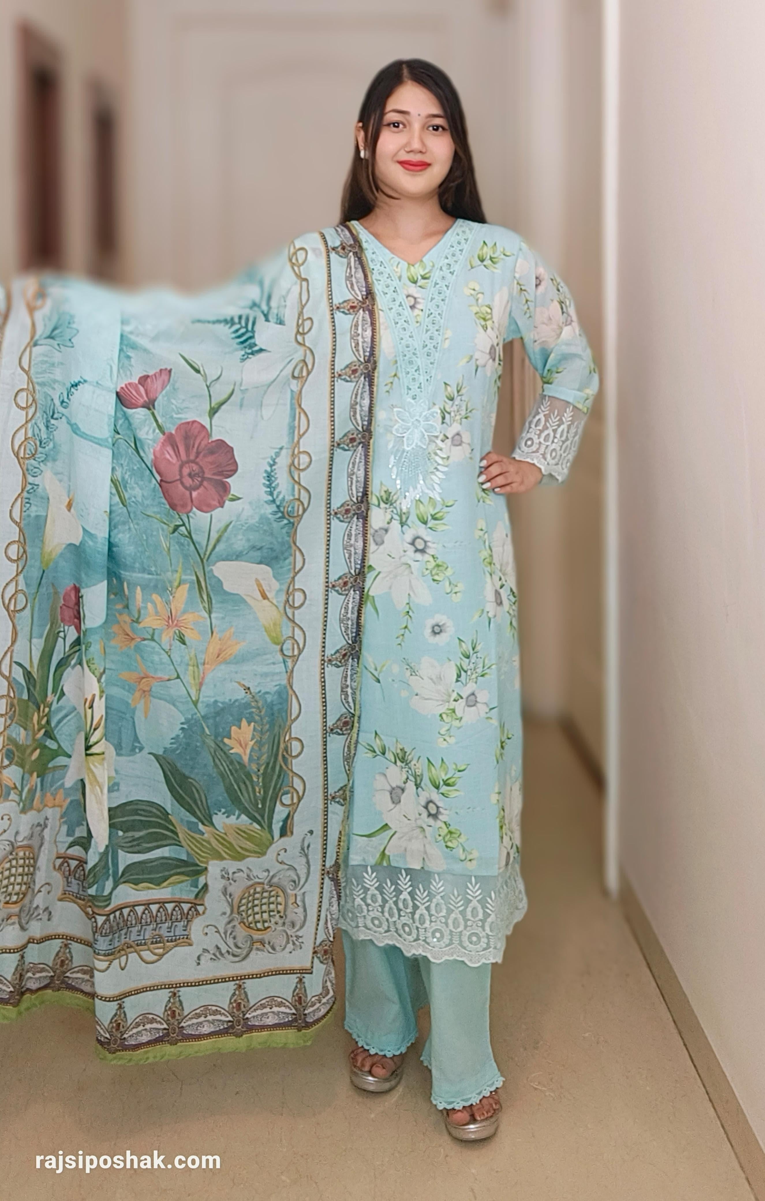 SKYBLUE DESIGNER COTTON SUIT - RajsiPoshak