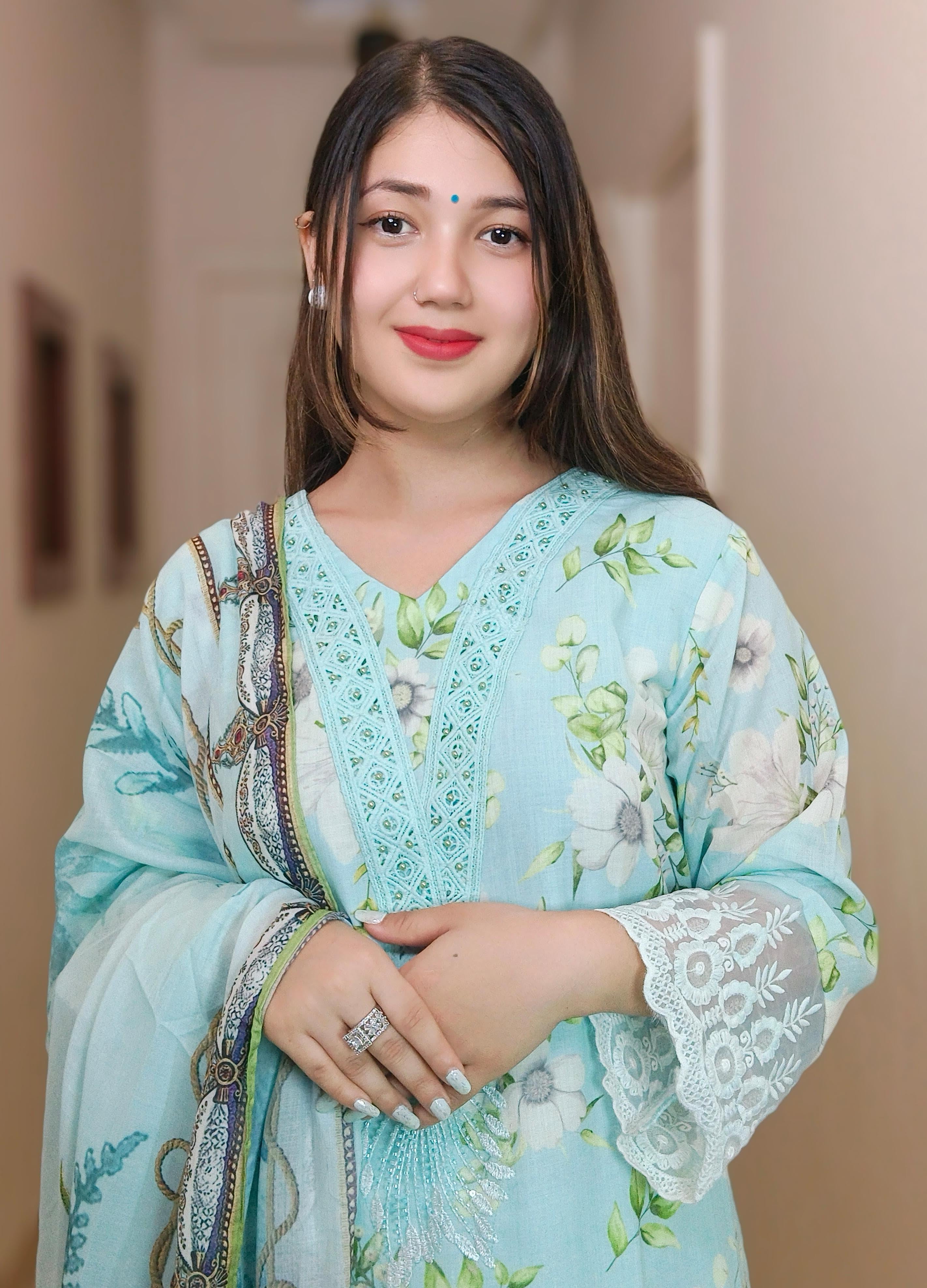 SKYBLUE DESIGNER COTTON SUIT - RajsiPoshak