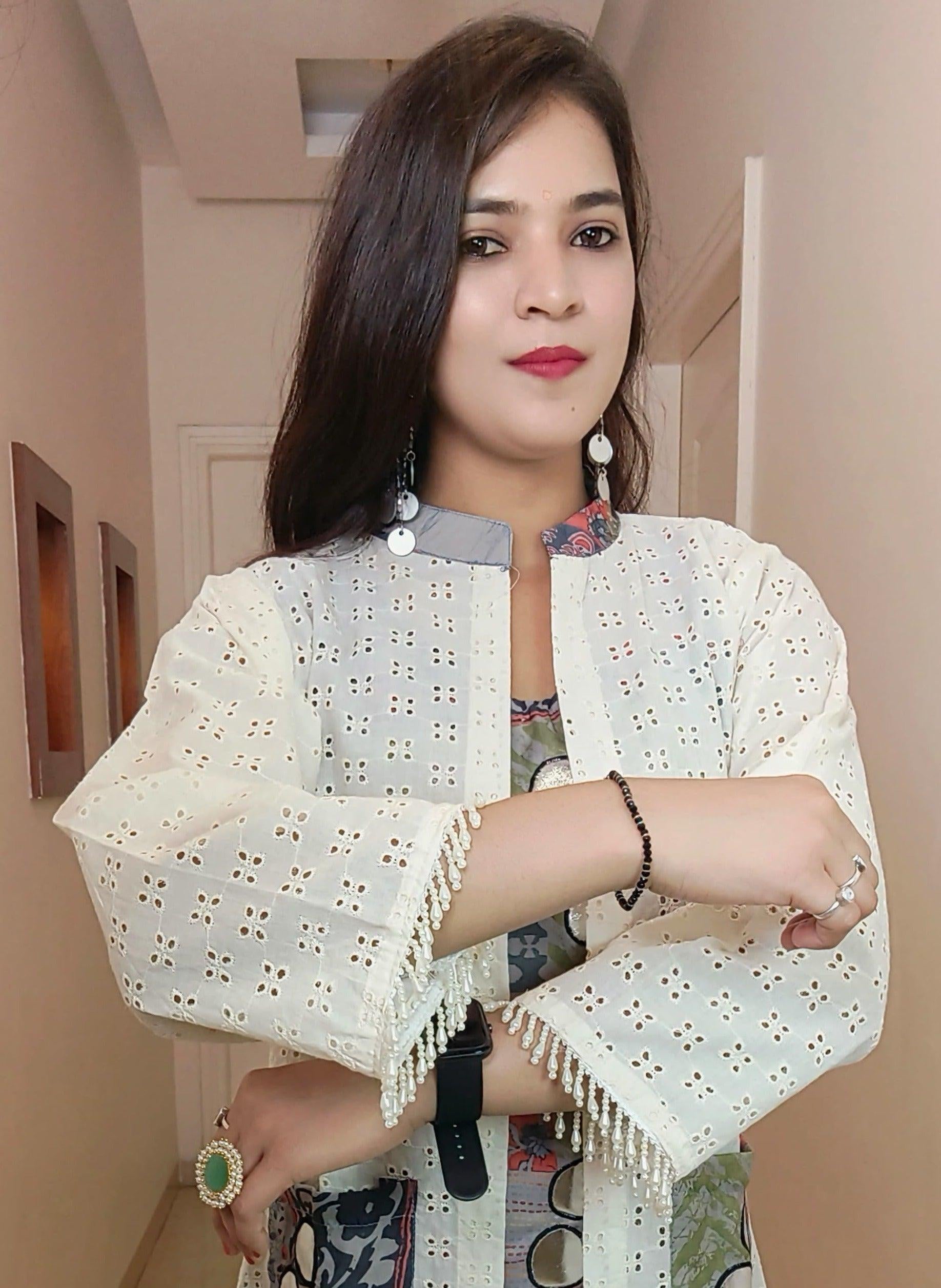 3 PC COTTON GOWN WITH SHRUG 7607 - RajsiPoshak