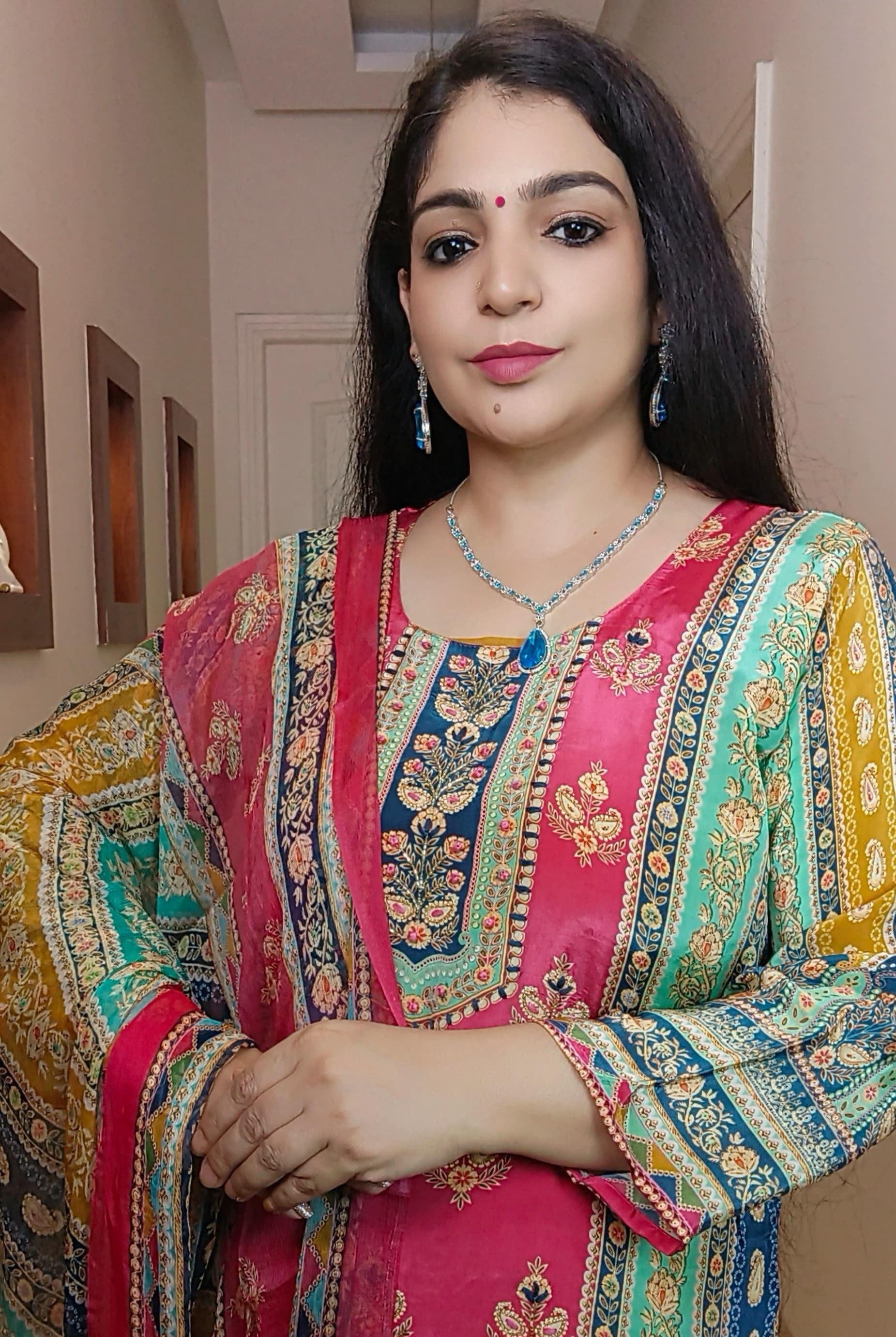 Multicolor Crepe Suit with Cotton Lining C-070601 - RajsiPoshak