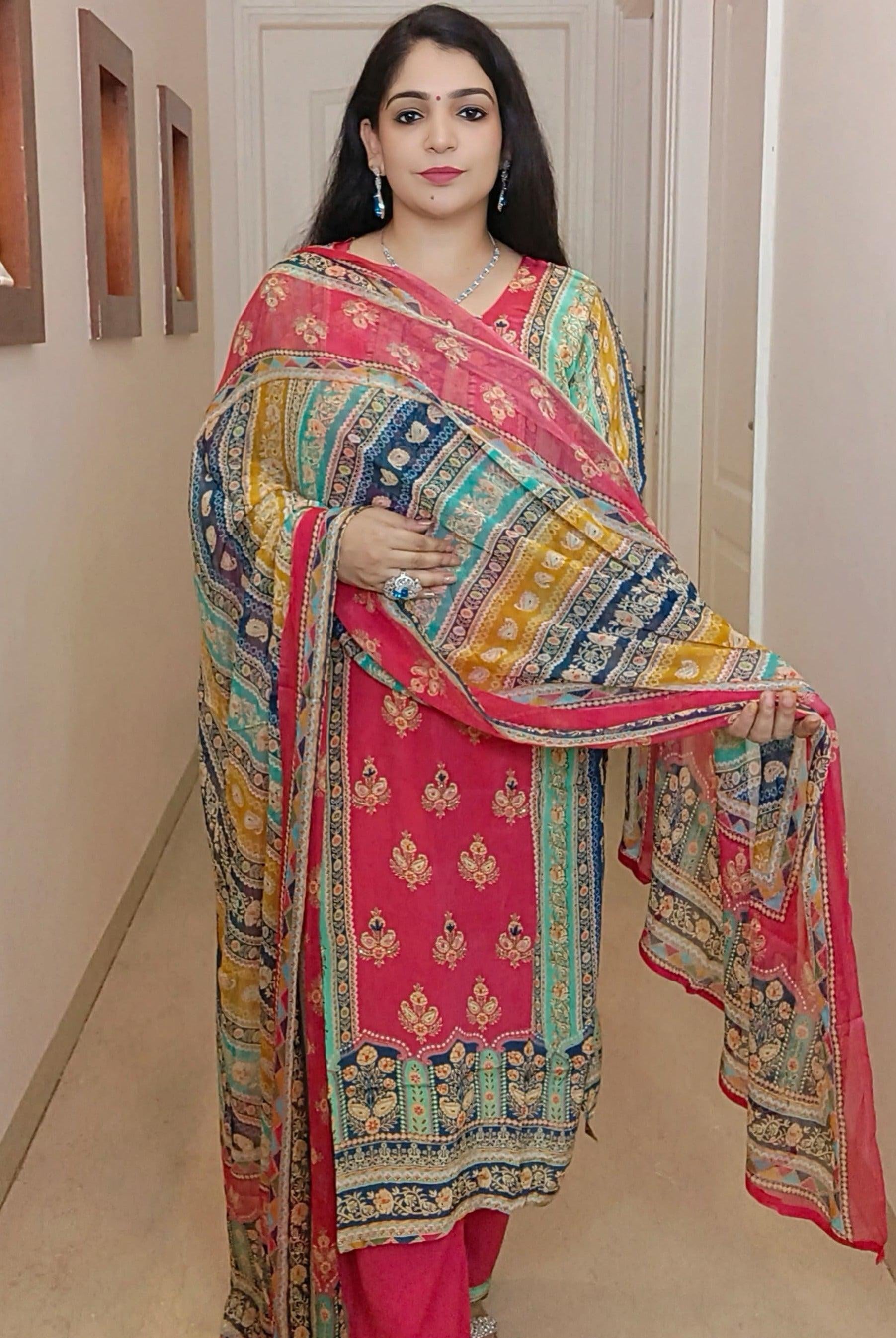 Multicolor Crepe Suit with Cotton Lining C-070601 - RajsiPoshak