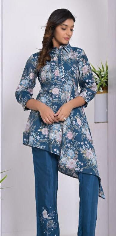 LIGHT MAROON & BLUE COORD SET WITH BELT - RajsiPoshak