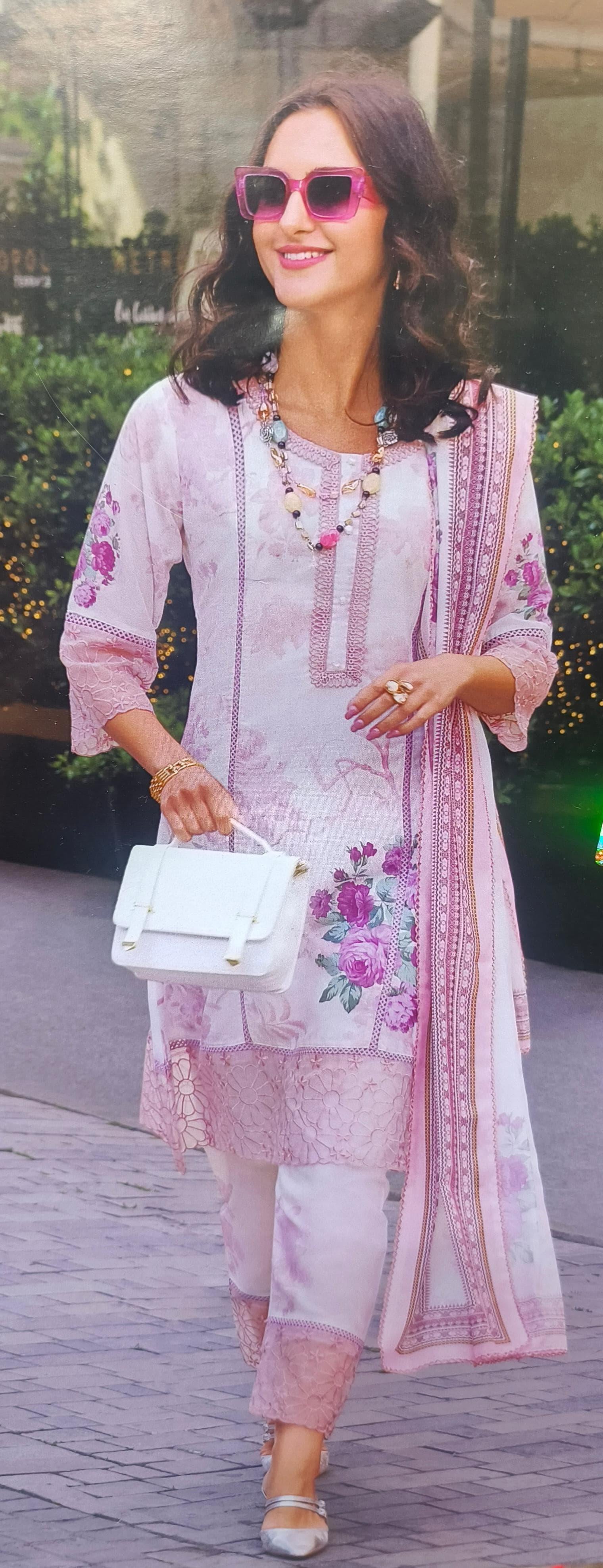 YELLOW COTTON FLORAL PRINT PAKISTANI SUIT C 12061 - RajsiPoshak