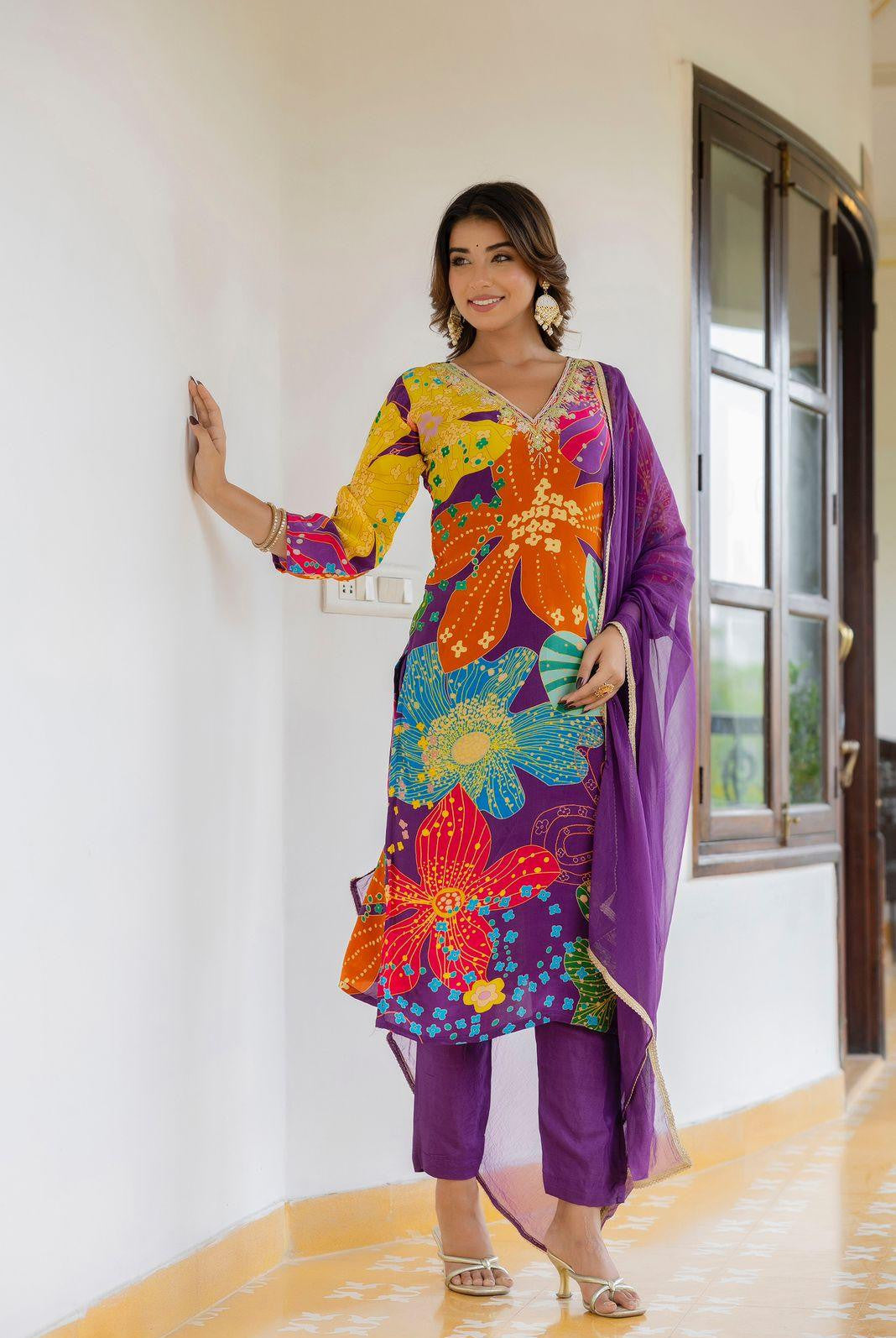 MEHANDI CREP SUIT WITH SCHIFFON DUPATTA - RajsiPoshak