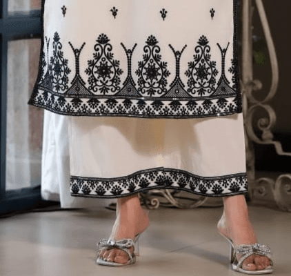 WHITE & BLACK 3 PC SUIT - RajsiPoshak