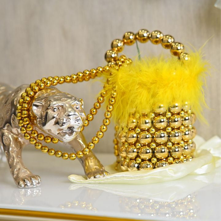 BEADED FAUX FEATHER BUCKET BAG - RajsiPoshak