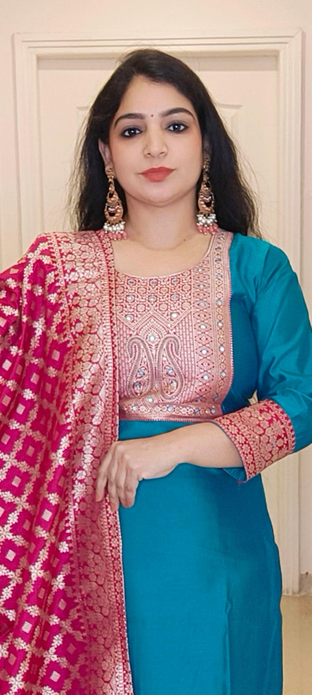GREEN SILK SUIT - RajsiPoshak