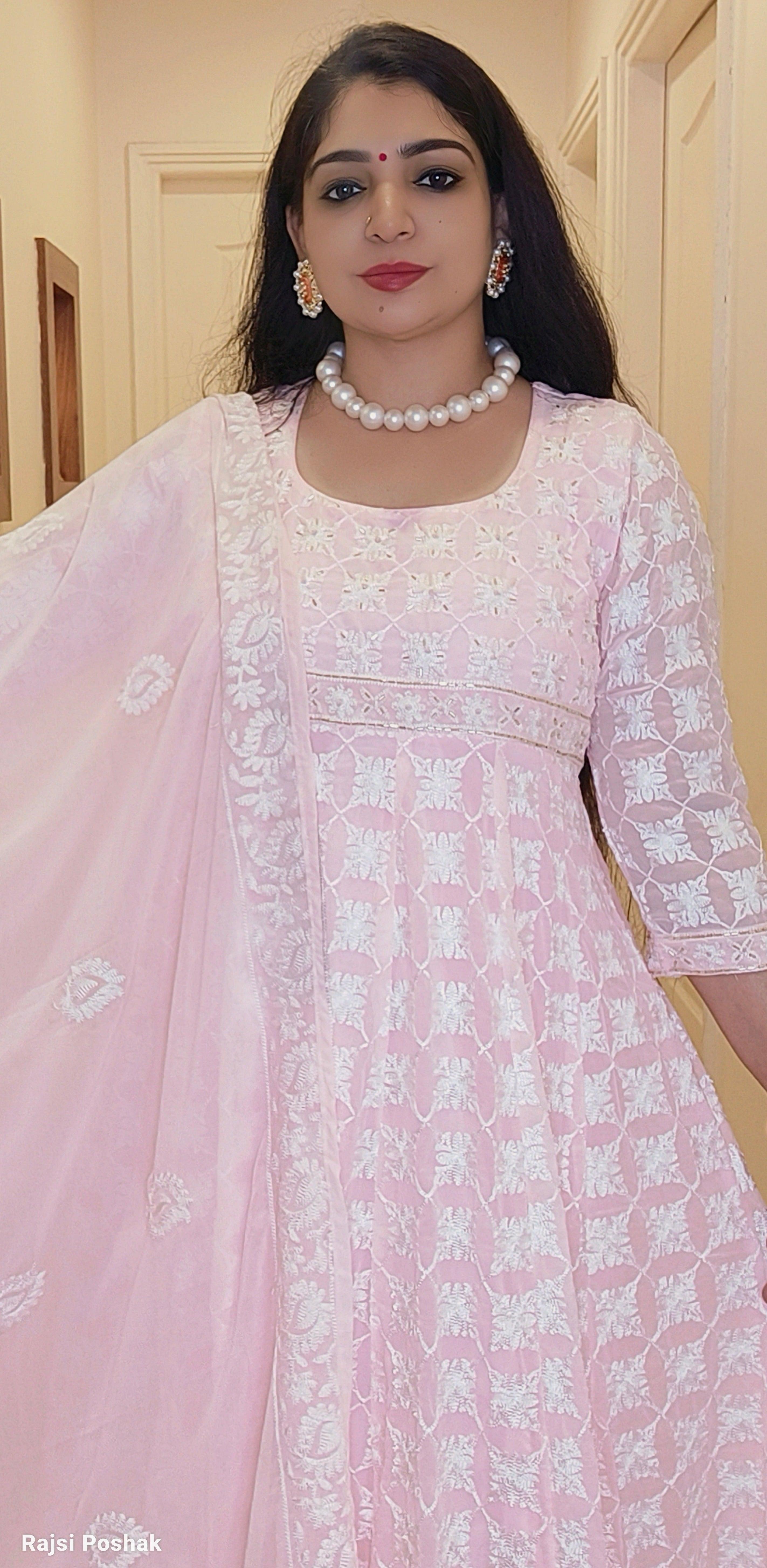 PINK COTTON ANARKALI SUIT - RajsiPoshak