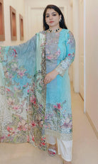 CYAN DIGITAL PRINTED PURE MUSLIN SUIT - RajsiPoshak