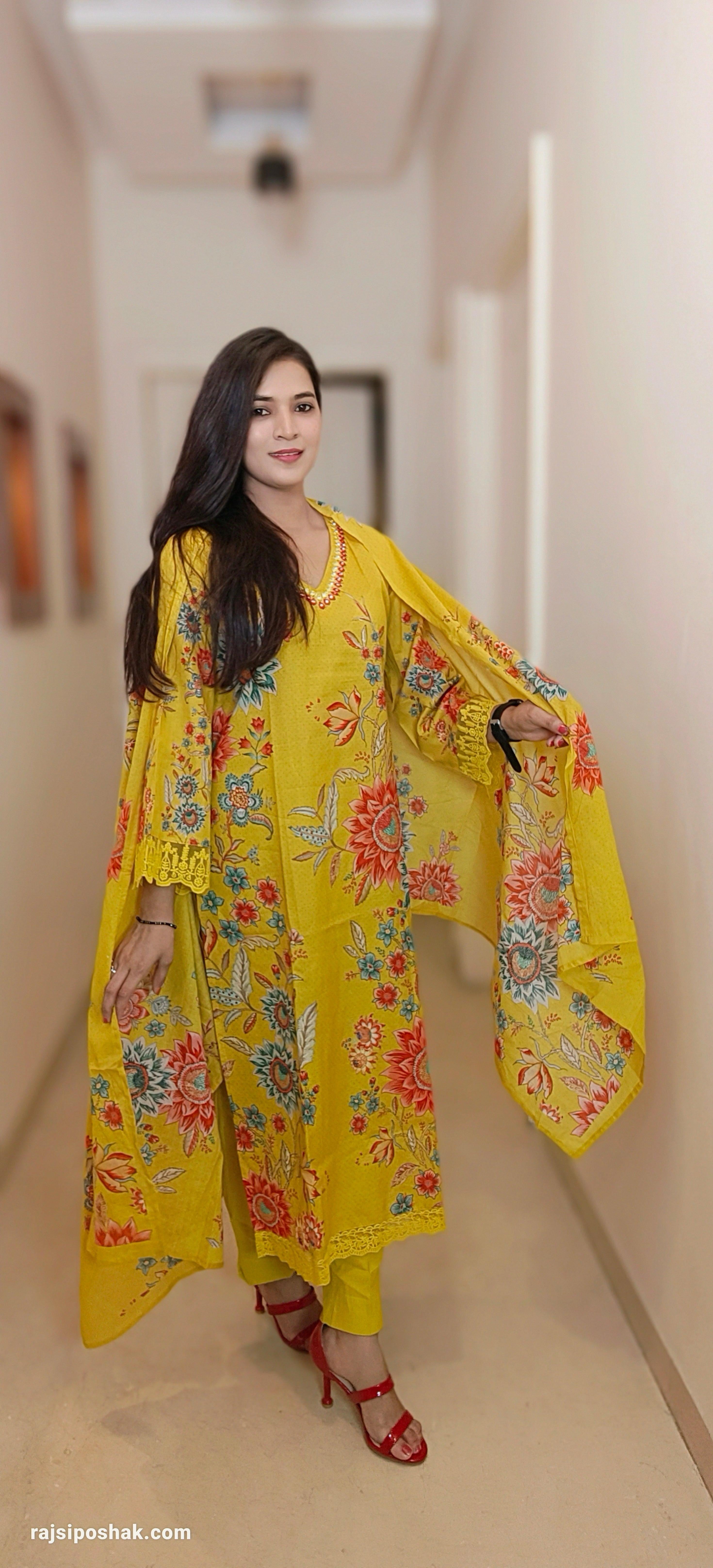 MUSTARD YELLOW COTTON SUIT - RajsiPoshak