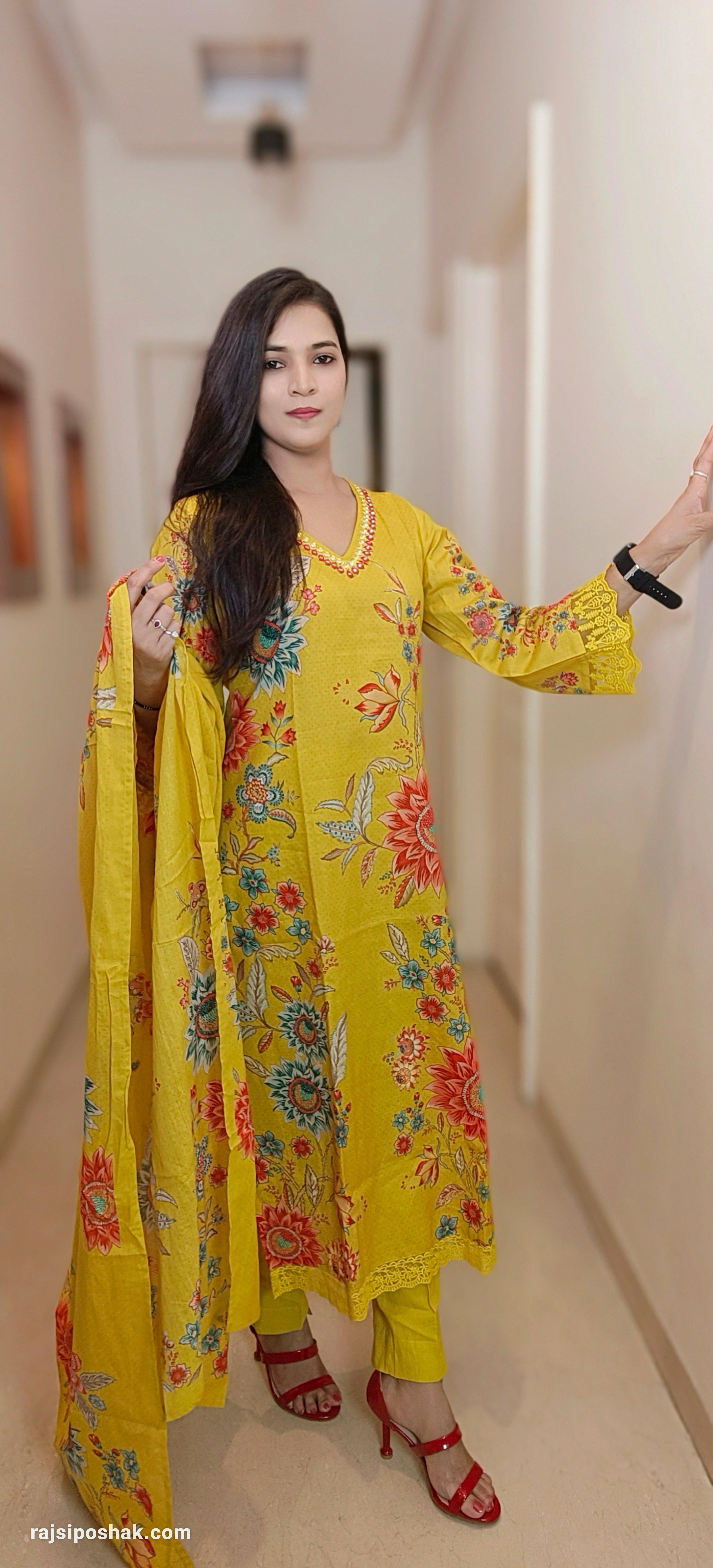 MUSTARD YELLOW COTTON SUIT - RajsiPoshak