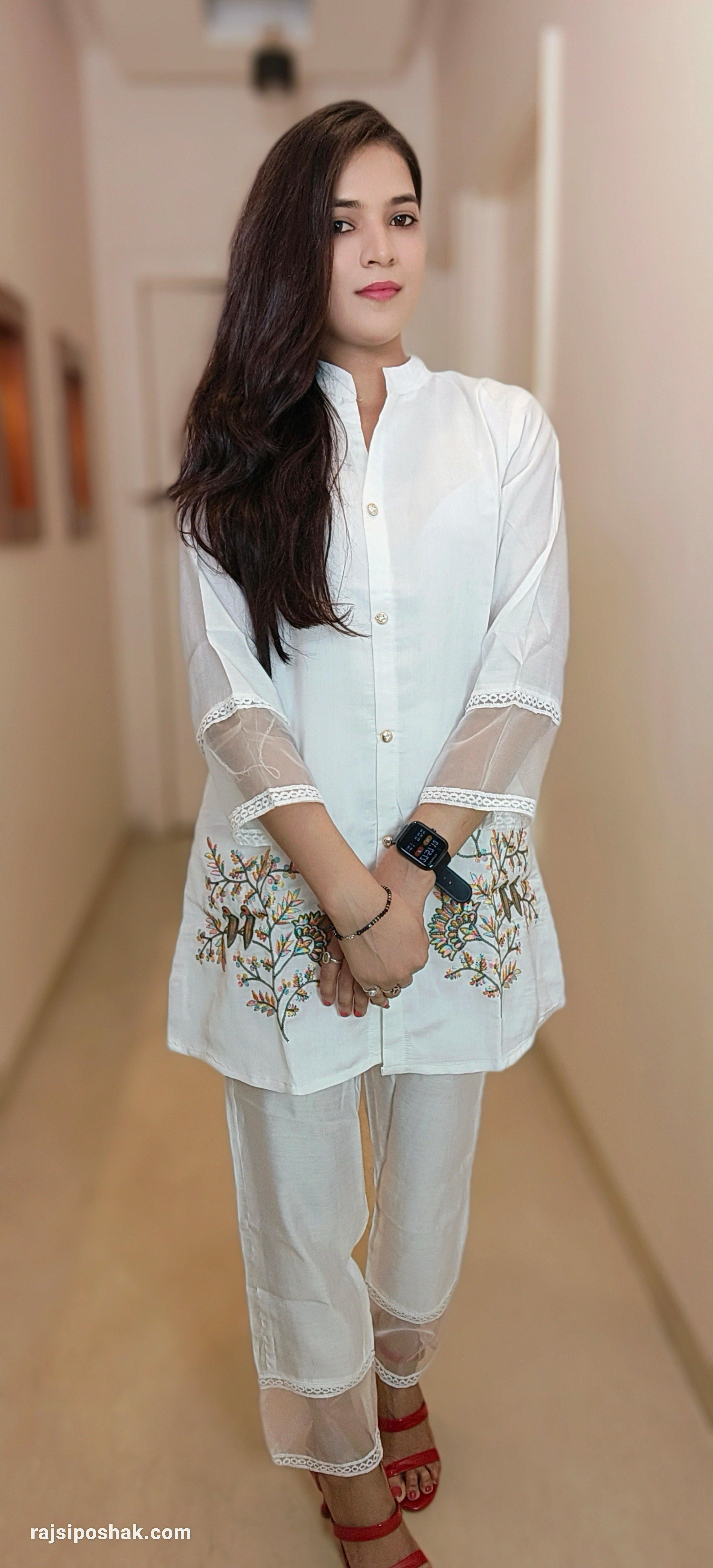WHITE SILK COORD SET - RajsiPoshak