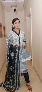 WHITE & BLACK BANDANI PRINTED GEORGETTE 3 PC SUIT - RajsiPoshak